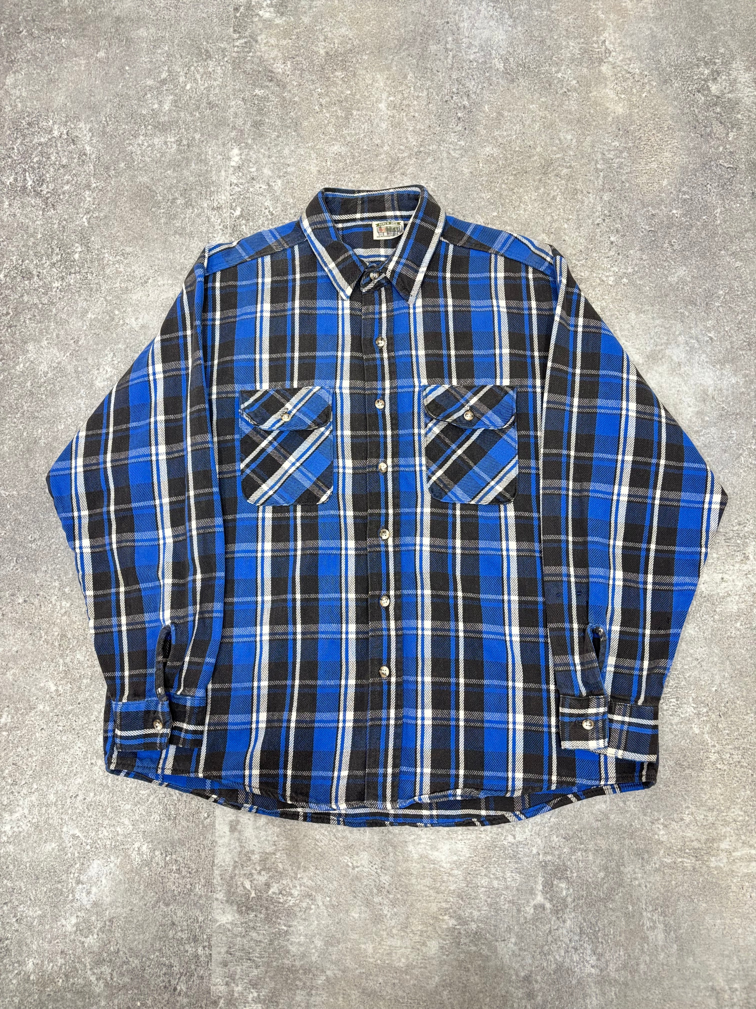 1990s Five Brother Flannel Shirt Blue × Black Check – WITH GROW