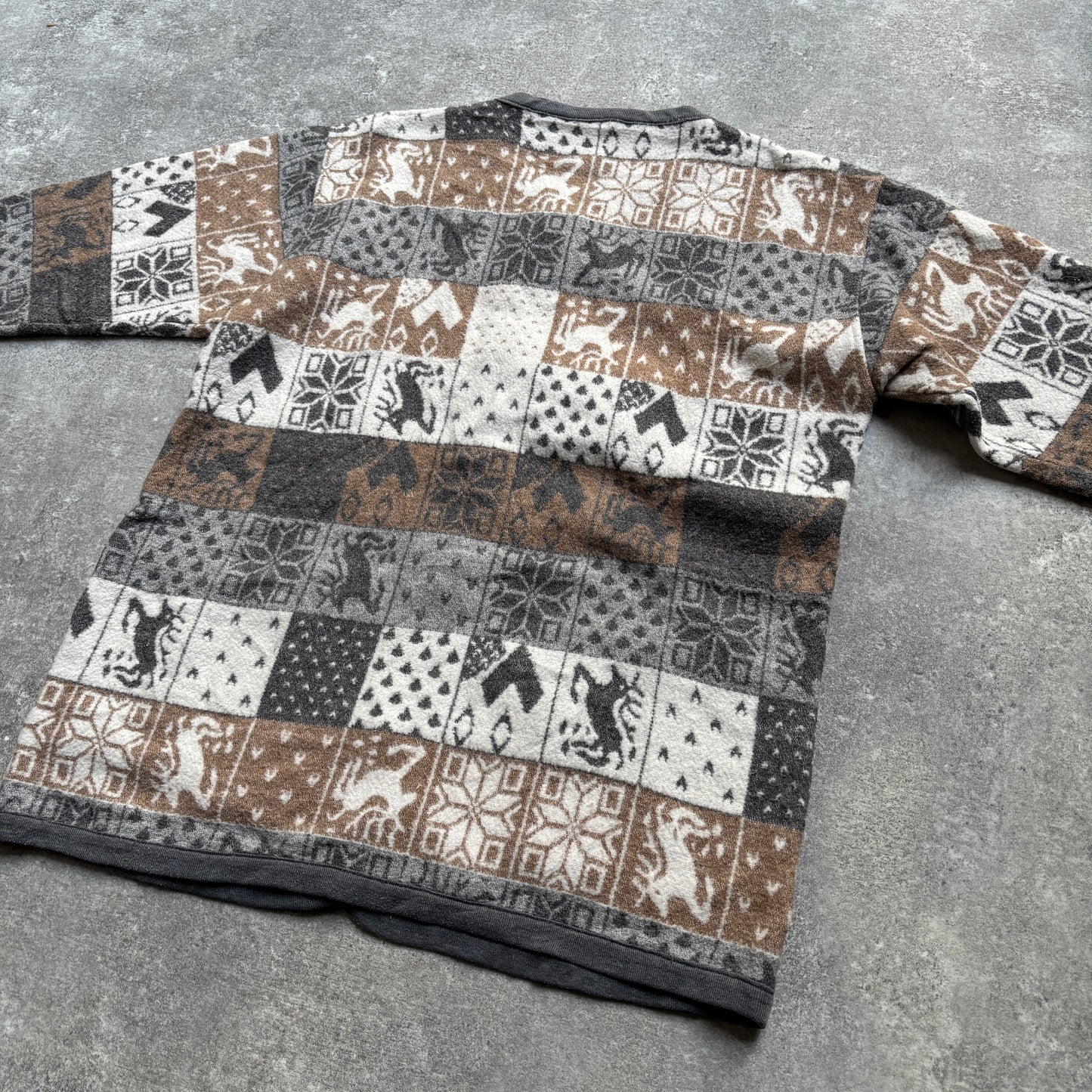 【1980’s】Nordic Pattern Patchwork Fleece Cardigan