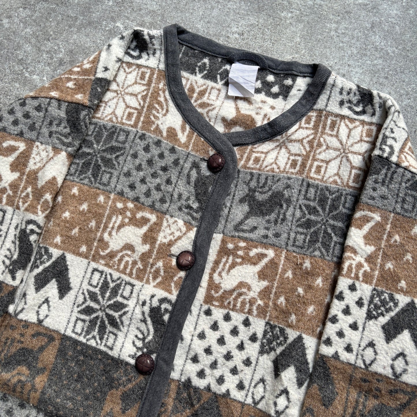 【1980’s】Nordic Pattern Patchwork Fleece Cardigan