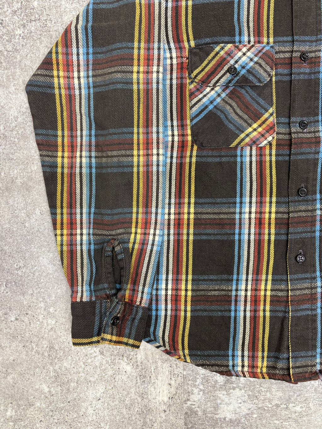 ~1990s BIG MIKE Plaid Flannel Shirt Black × Multi Stripe Check