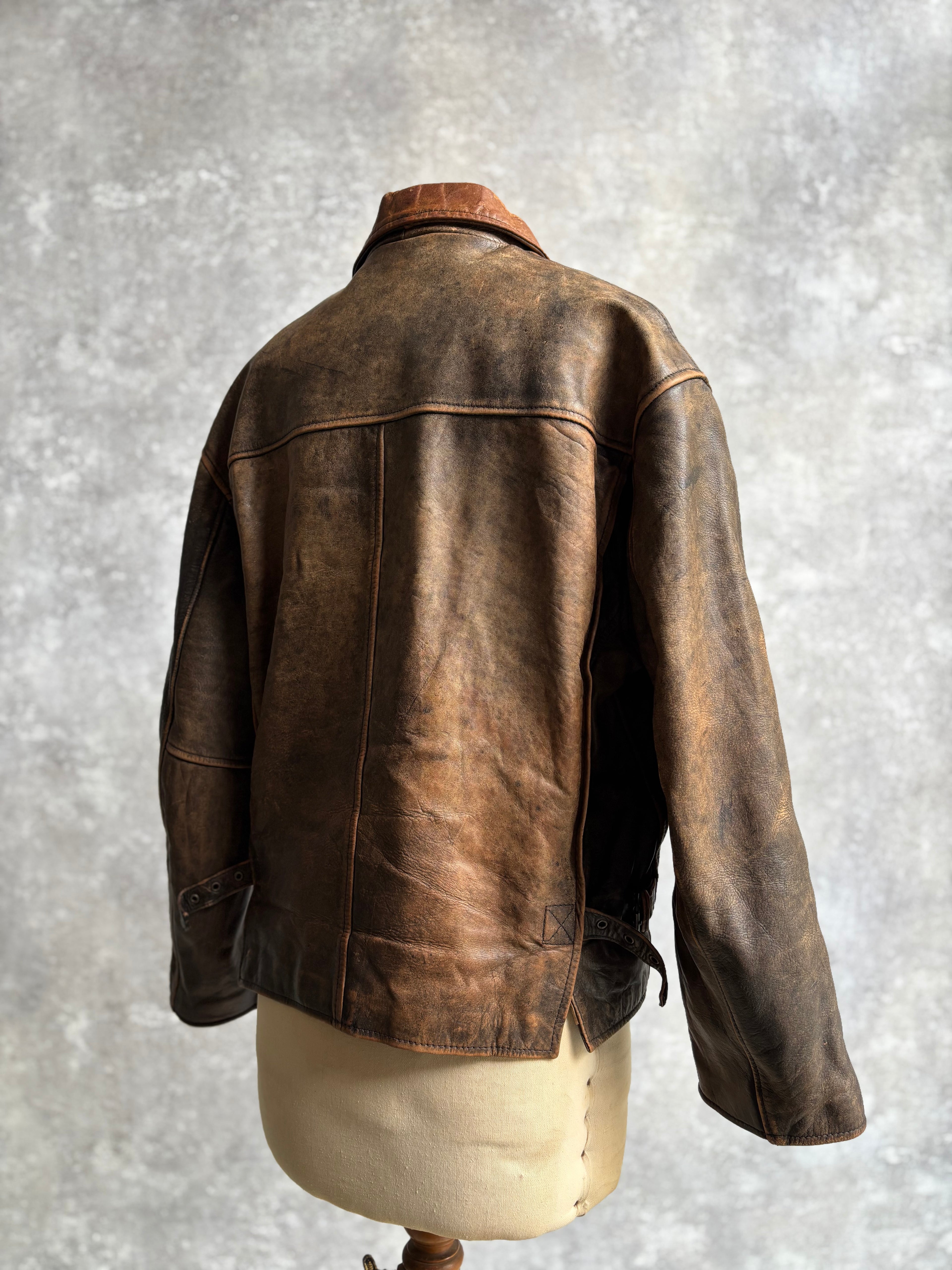 【~1990‘s】VERA PELLE Brown Leather Jacket