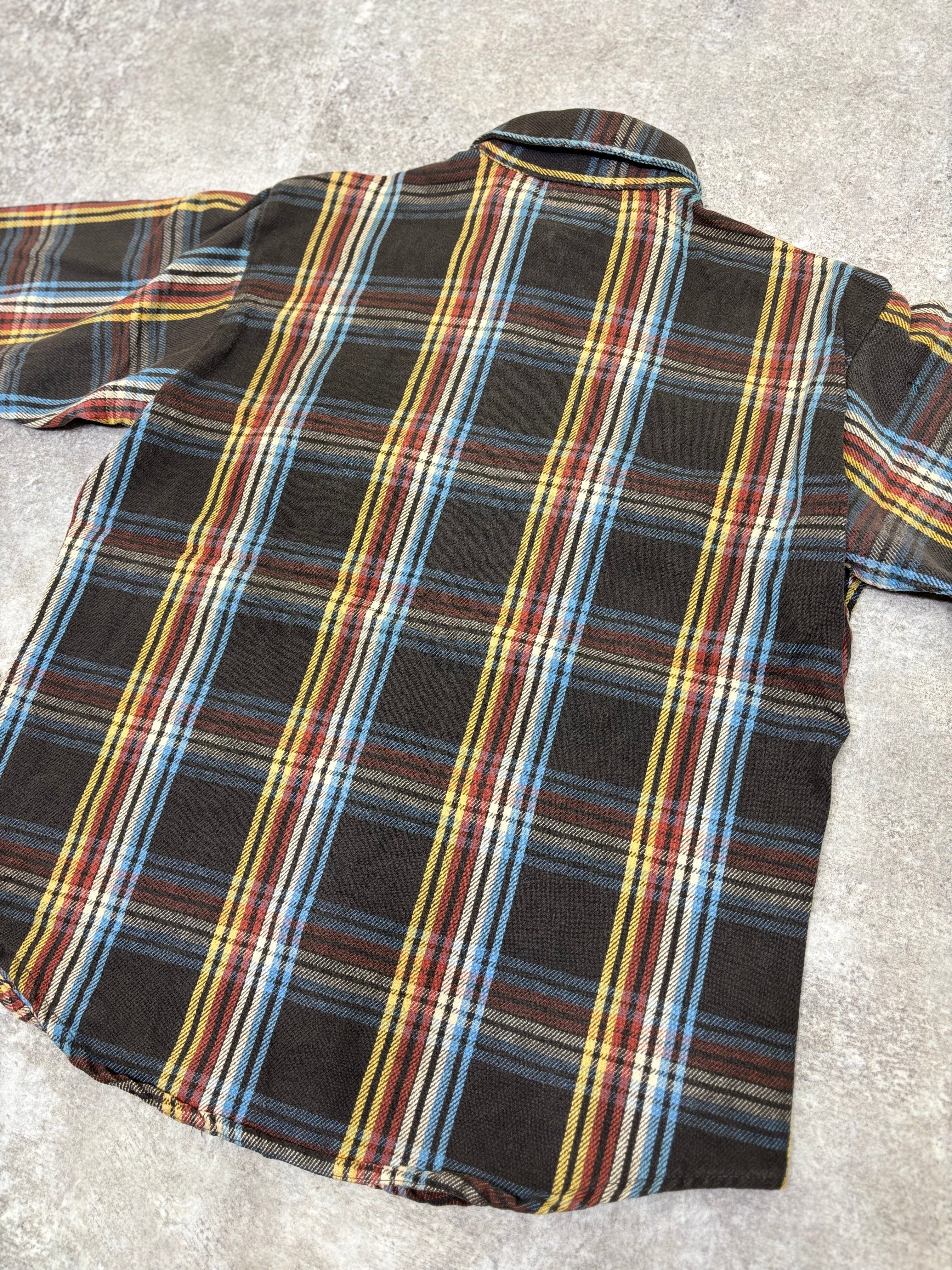 ~1990s BIG MIKE Plaid Flannel Shirt Black × Multi Stripe Check