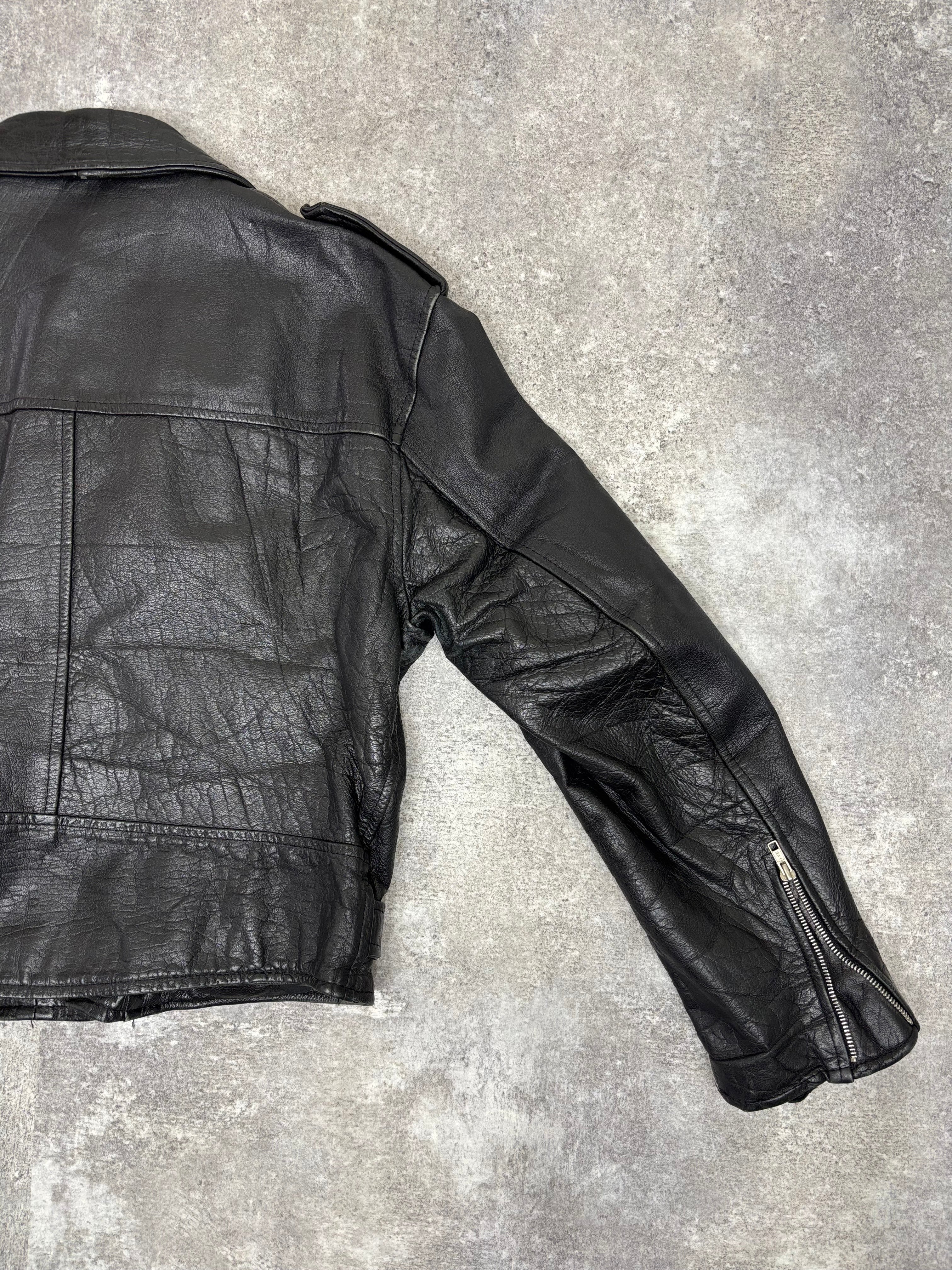 ~1990s Vintage Double Riders Leather Jacket Black