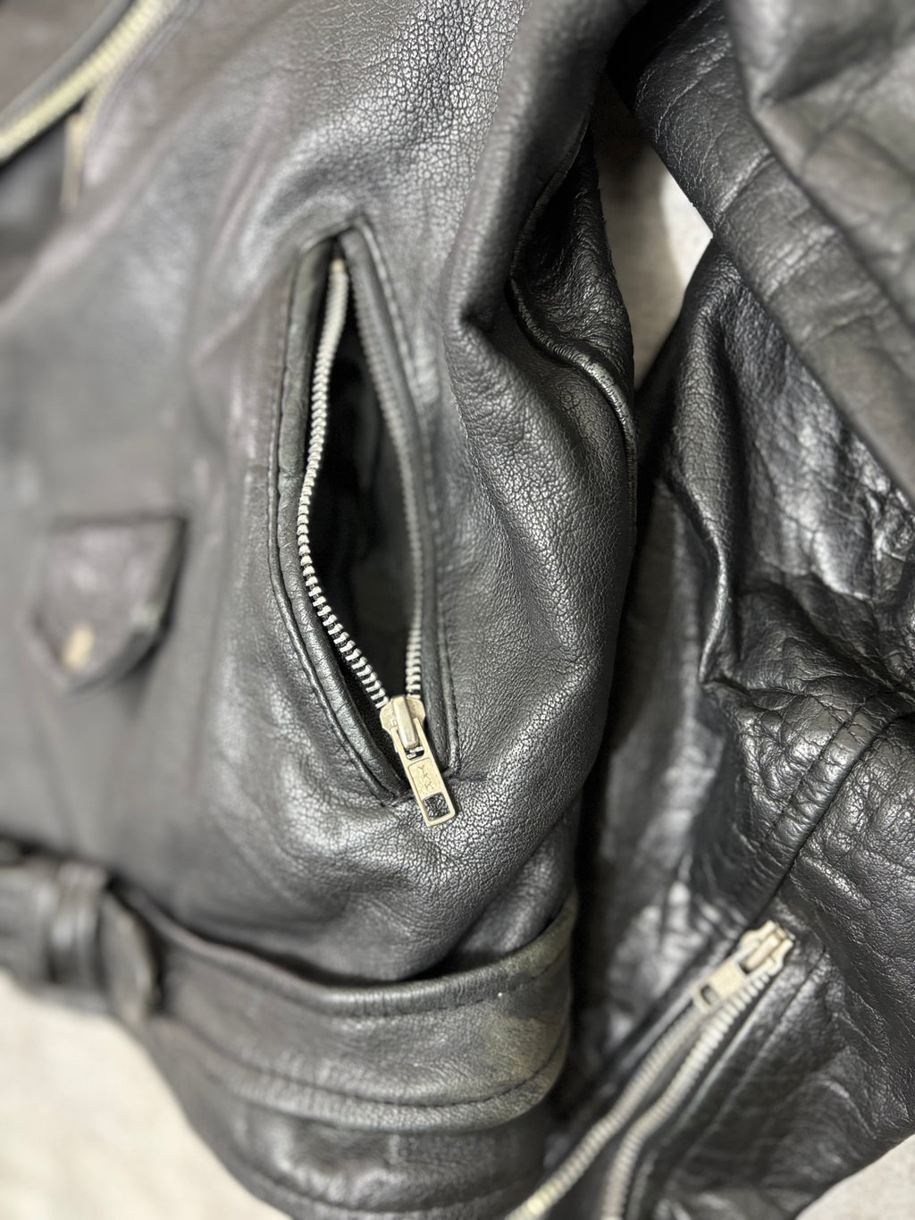 ~1990s Vintage Double Riders Leather Jacket Black