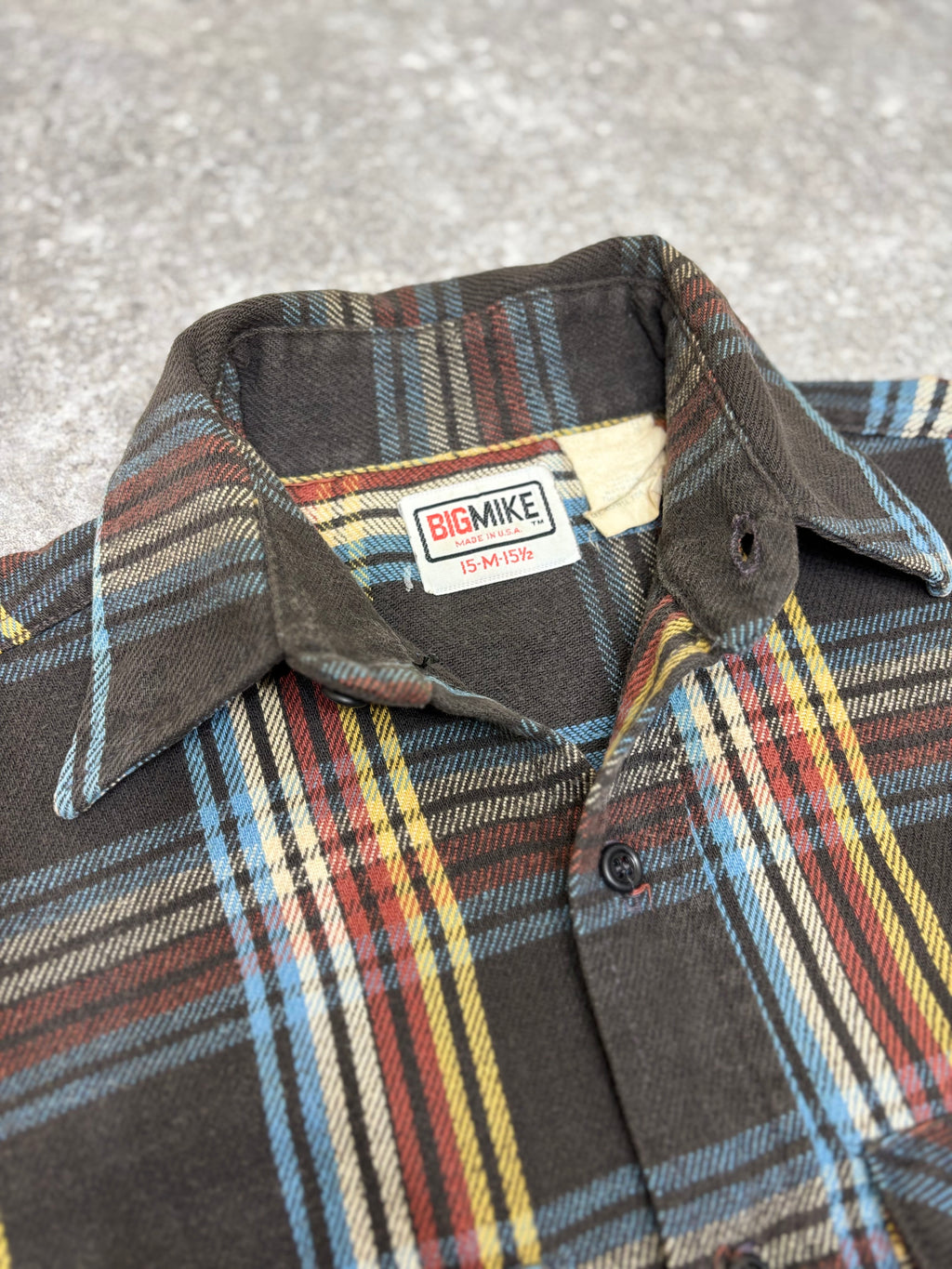 ~1990s BIG MIKE Plaid Flannel Shirt Black × Multi Stripe Check