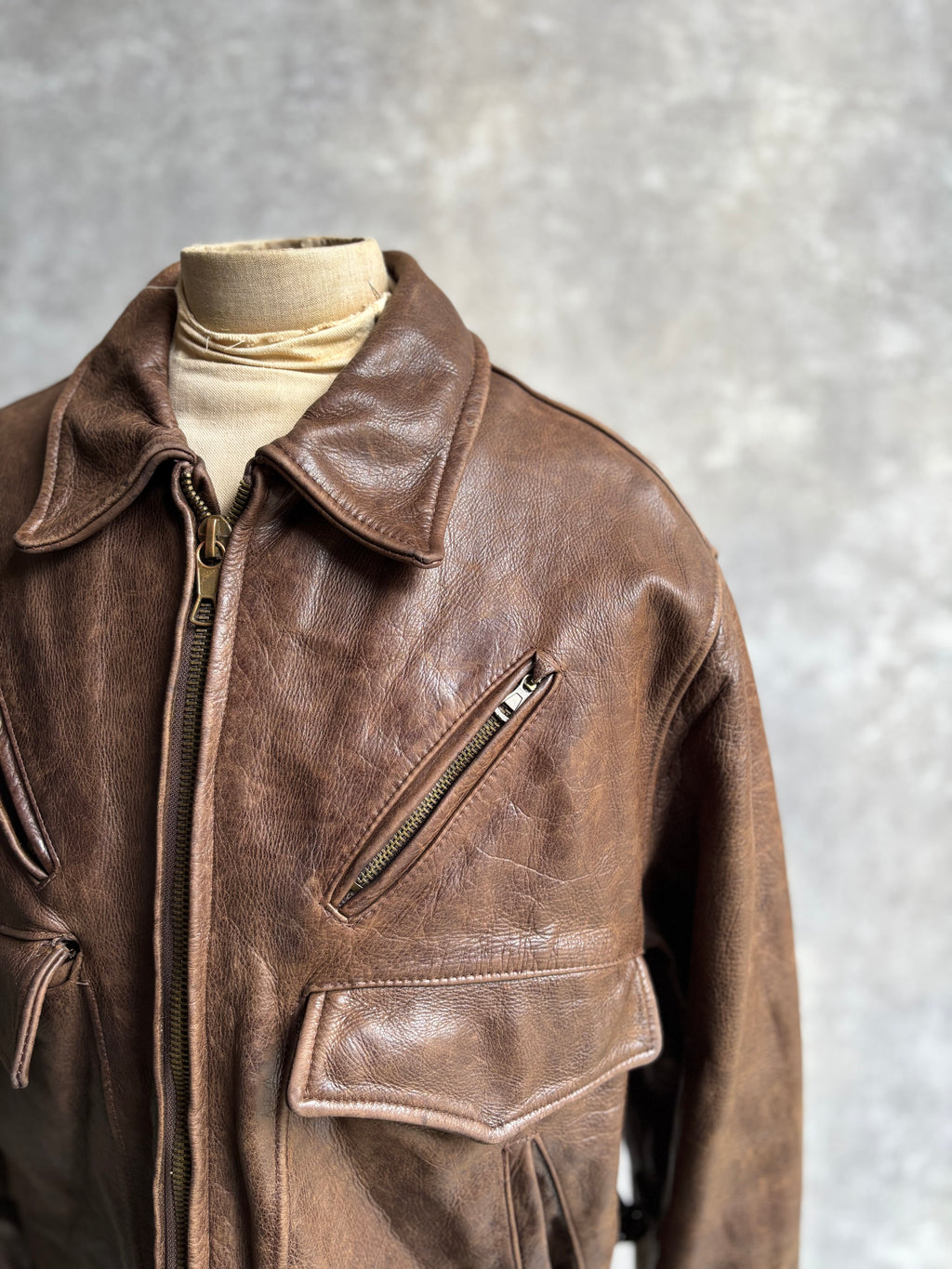 【~1990‘s】Brown Leather Jacket 『WORLD BEATERS』
