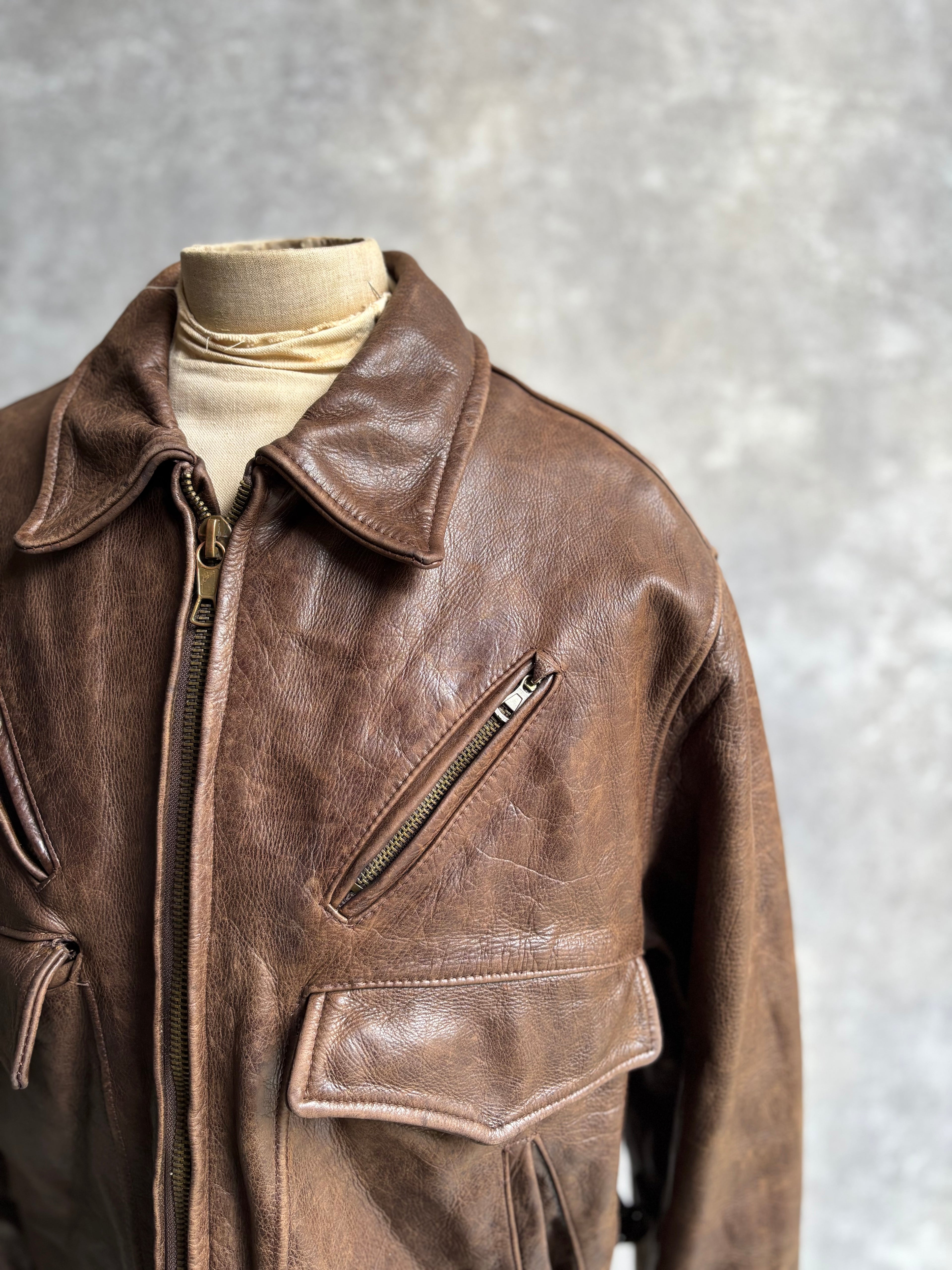 【~1990‘s】Brown Leather Jacket 『WORLD BEATERS』