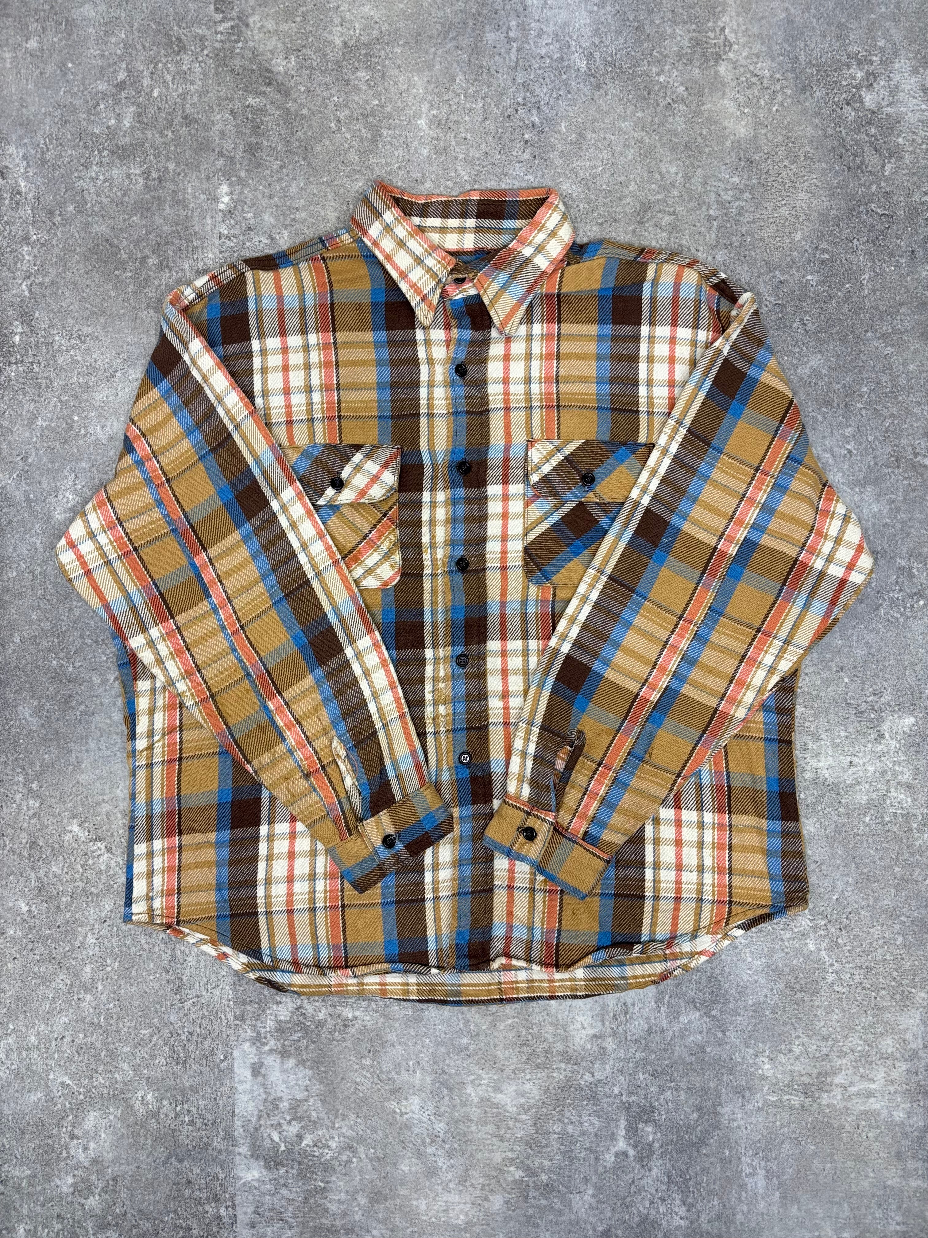 ~1980s Five Brother Flannel Shirt Brown × Blue × Cream Check