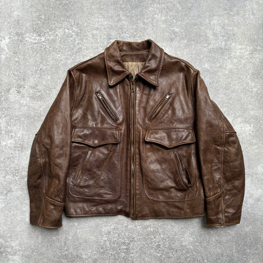 【~1990‘s】Brown Leather Jacket 『WORLD BEATERS』