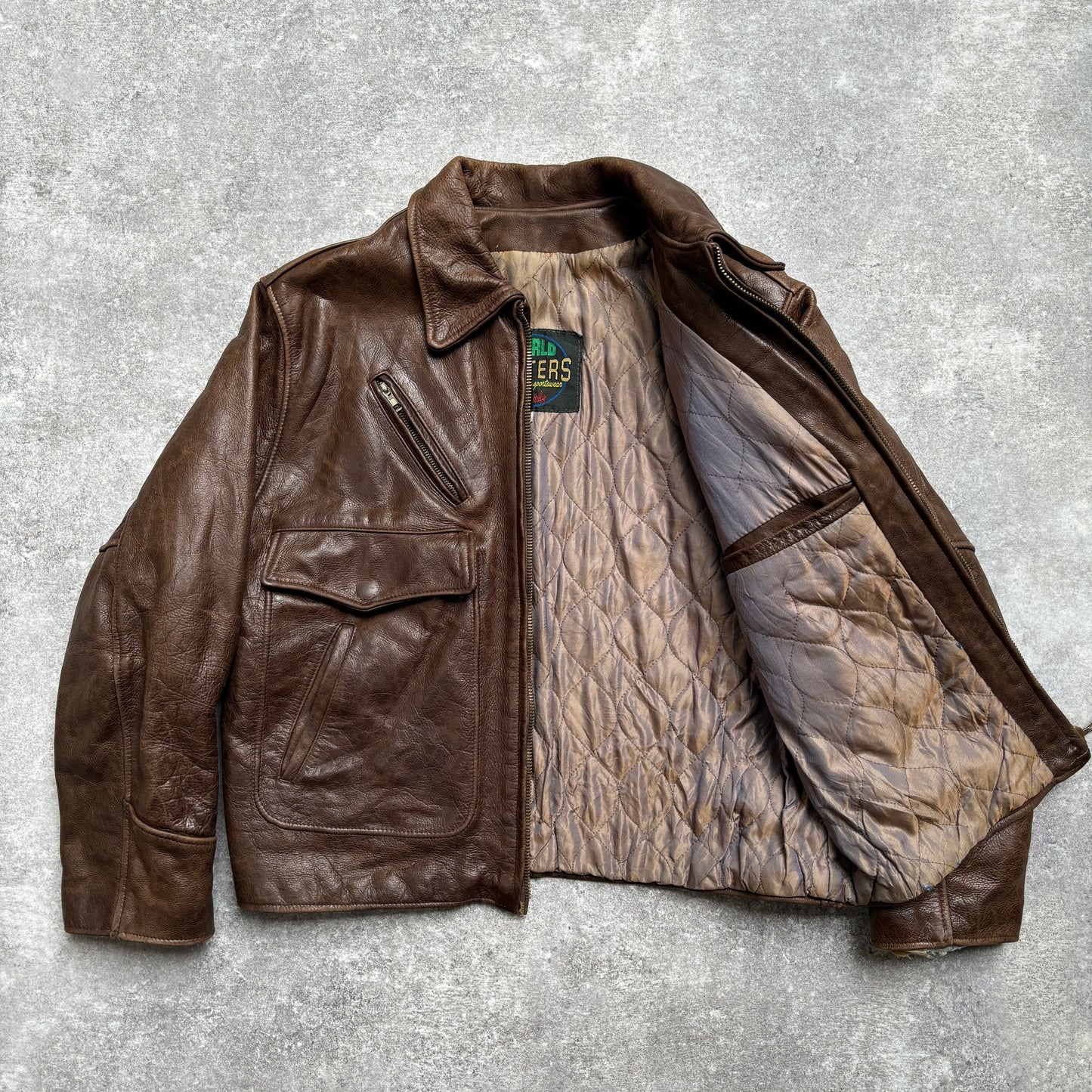 【~1990‘s】Brown Leather Jacket 『WORLD BEATERS』