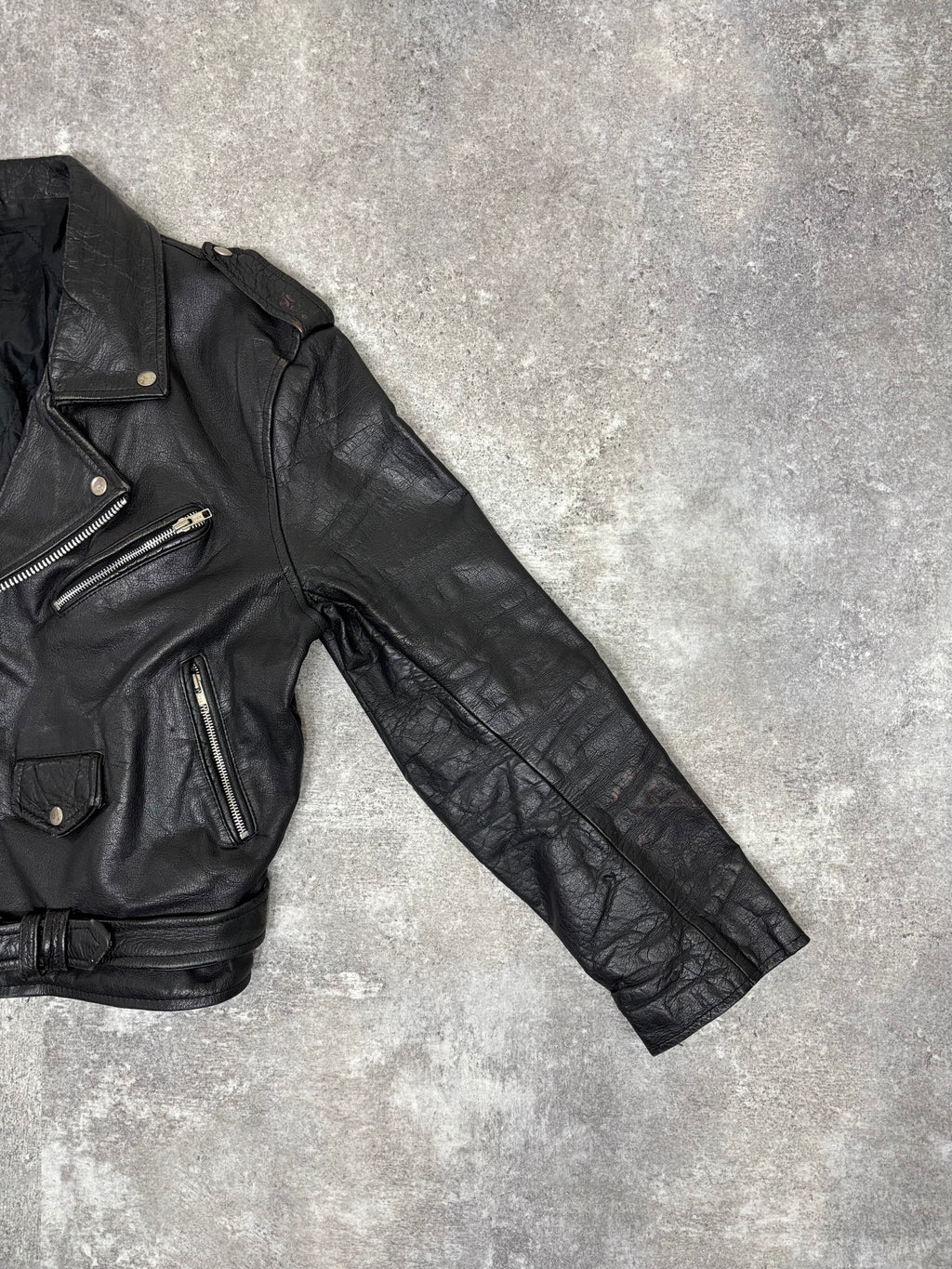 ~1990s Vintage Double Riders Leather Jacket Black