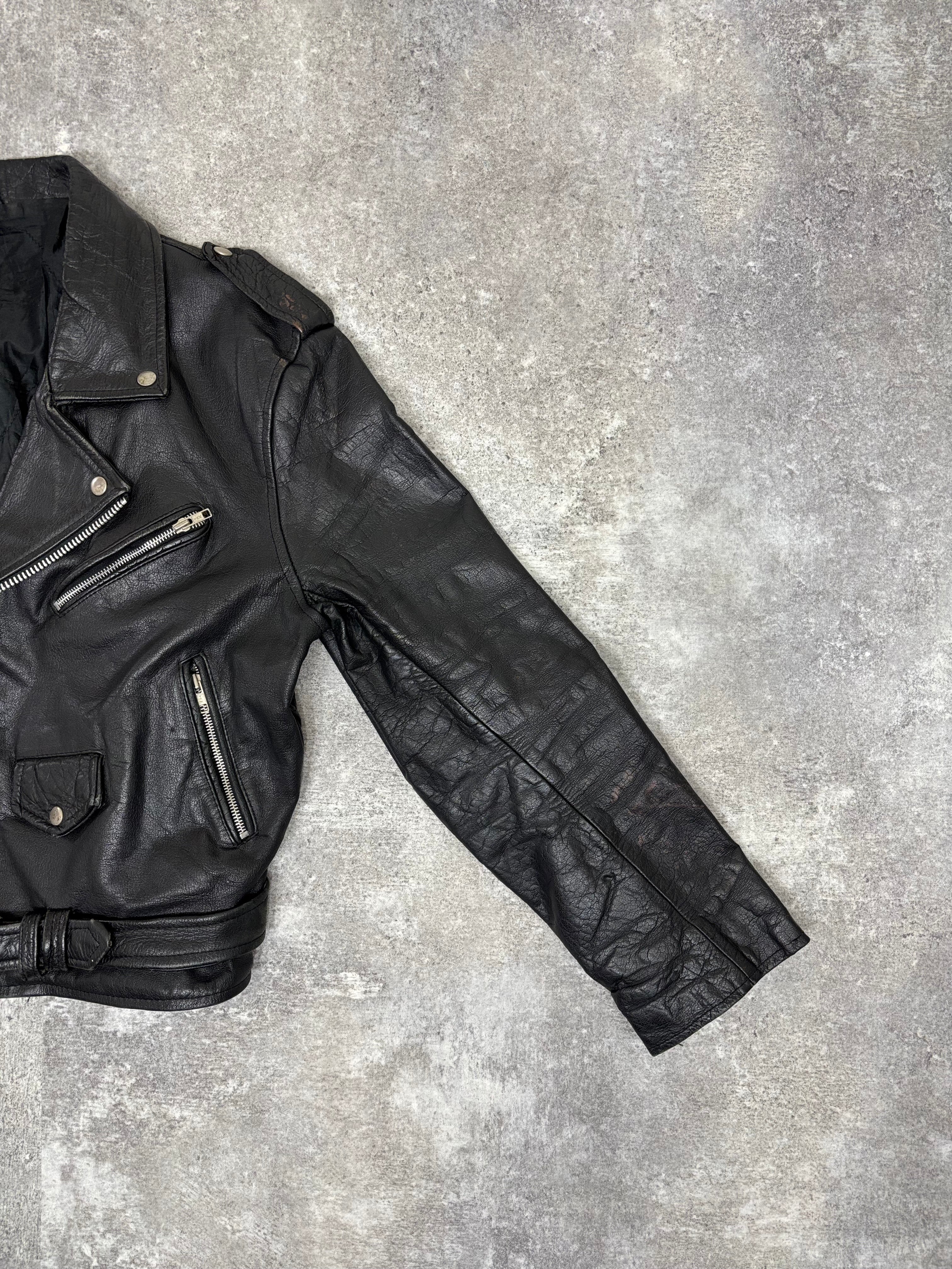 ~1990s Vintage Double Riders Leather Jacket Black