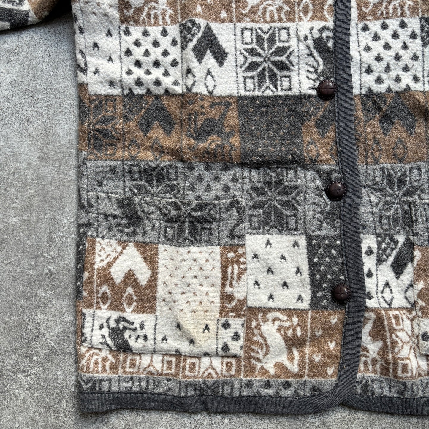 【1980’s】Nordic Pattern Patchwork Fleece Cardigan