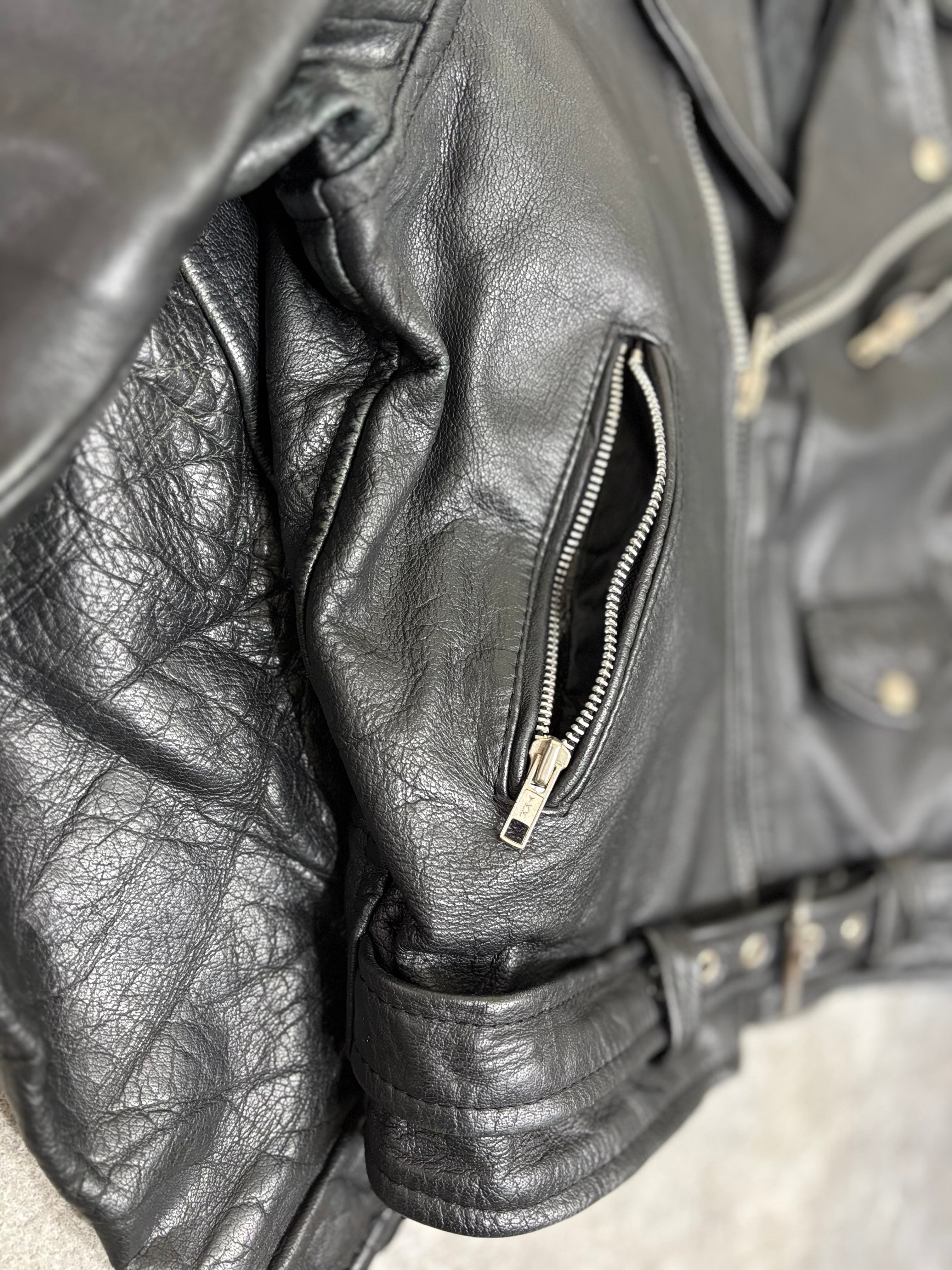 ~1990s Vintage Double Riders Leather Jacket Black