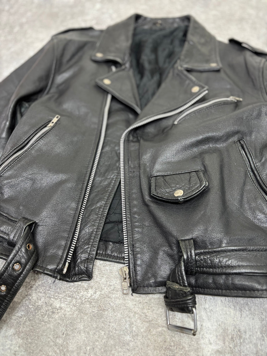~1990s Vintage Double Riders Leather Jacket Black