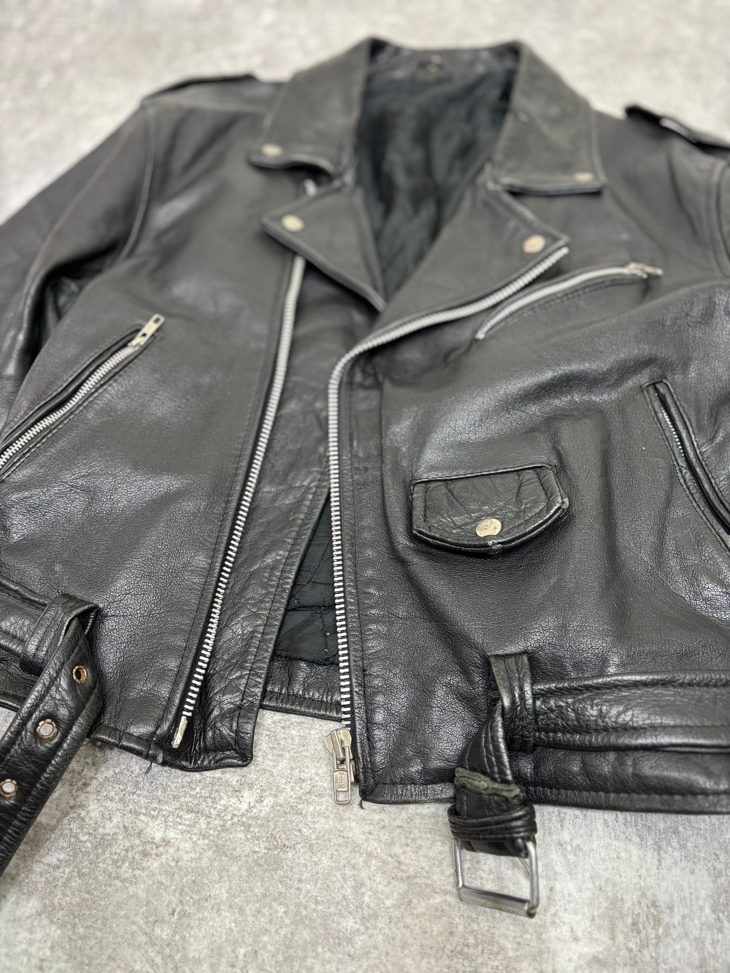 ~1990s Vintage Double Riders Leather Jacket Black