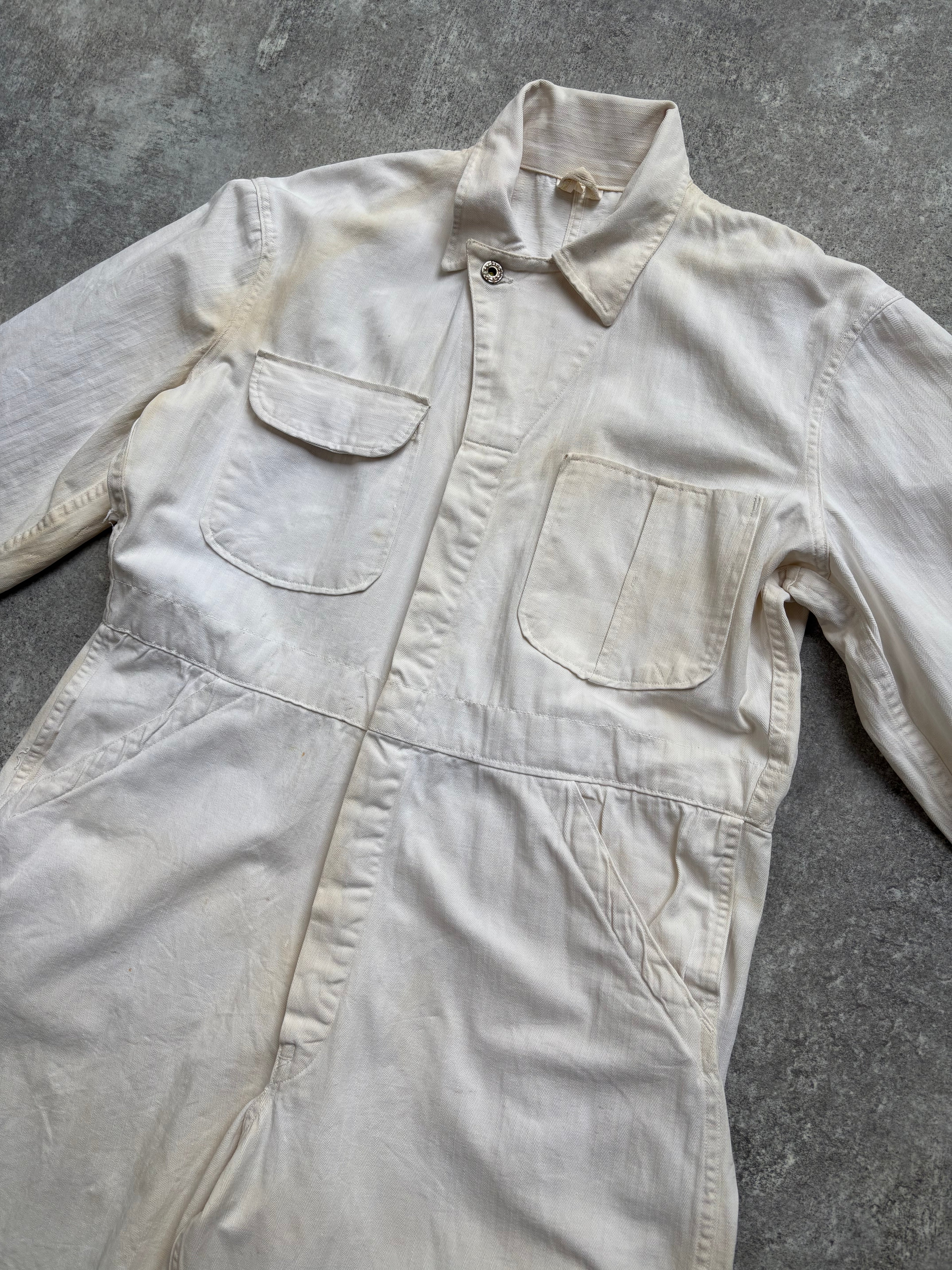 【1940's】Aviation Service Inc. White Coveralls 月桂樹ボタン