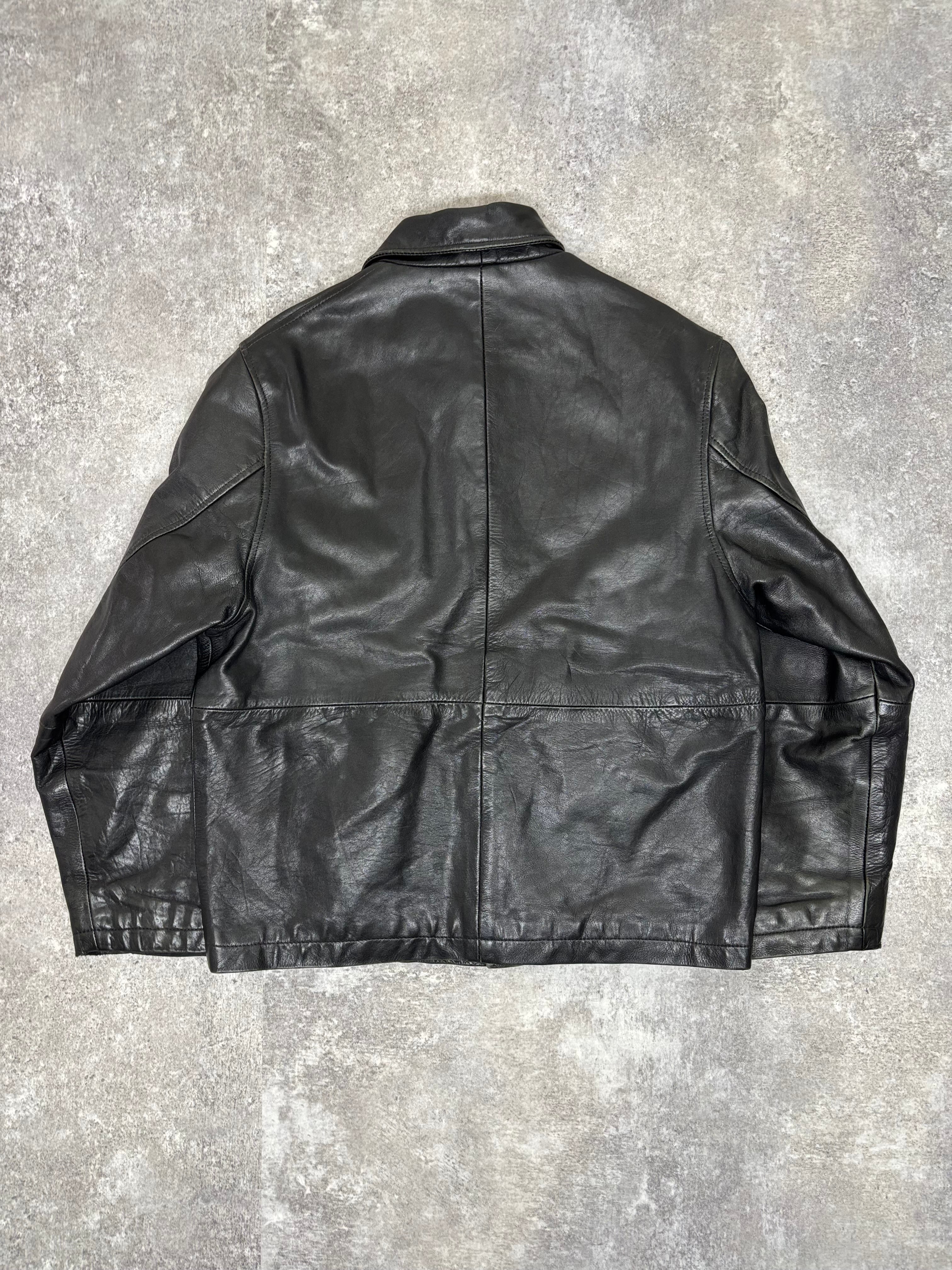2000s Vintage Black Leather Jacket by KIABI – WITH GROW