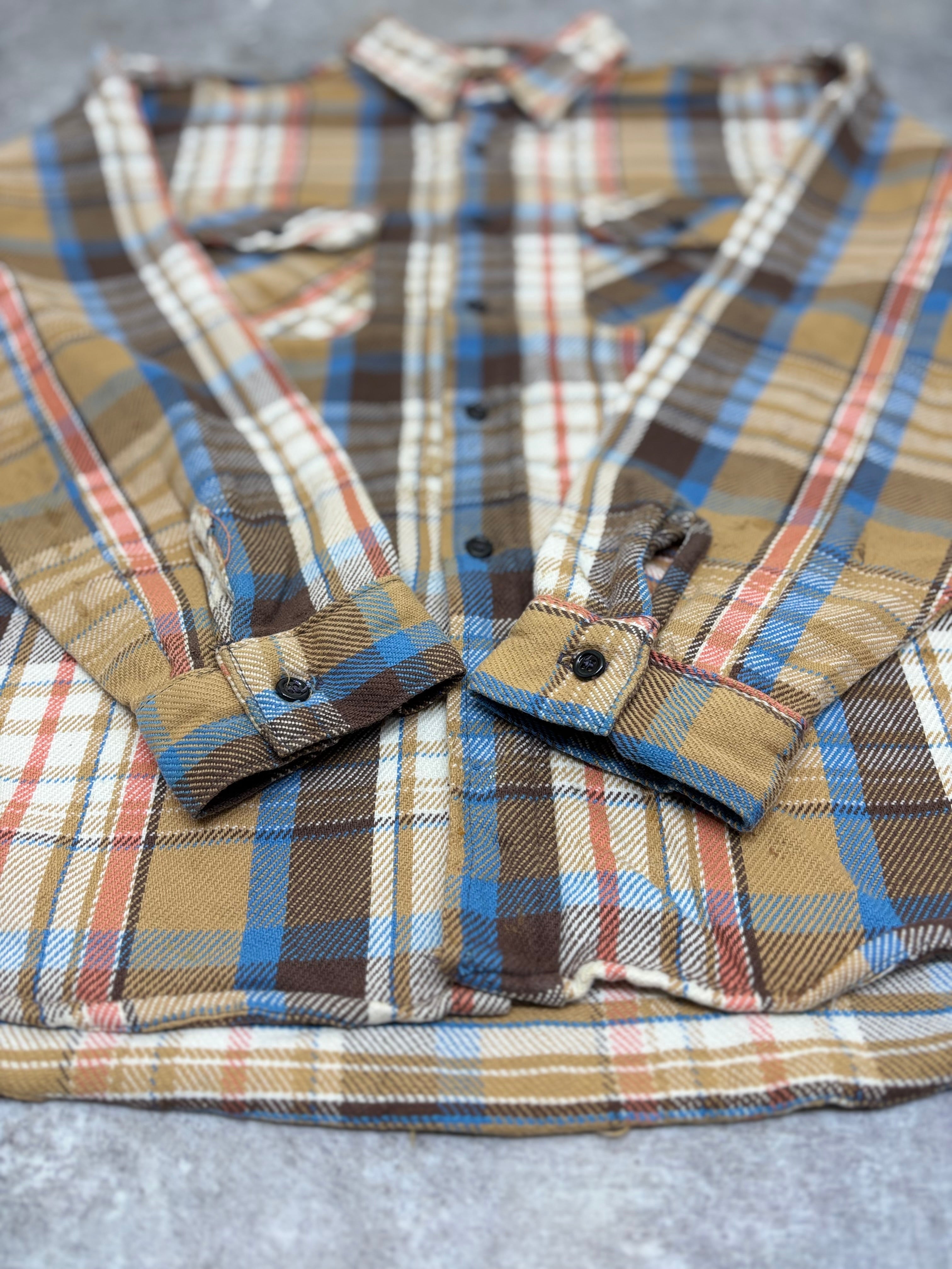 ~1980s Five Brother Flannel Shirt Brown × Blue × Cream Check