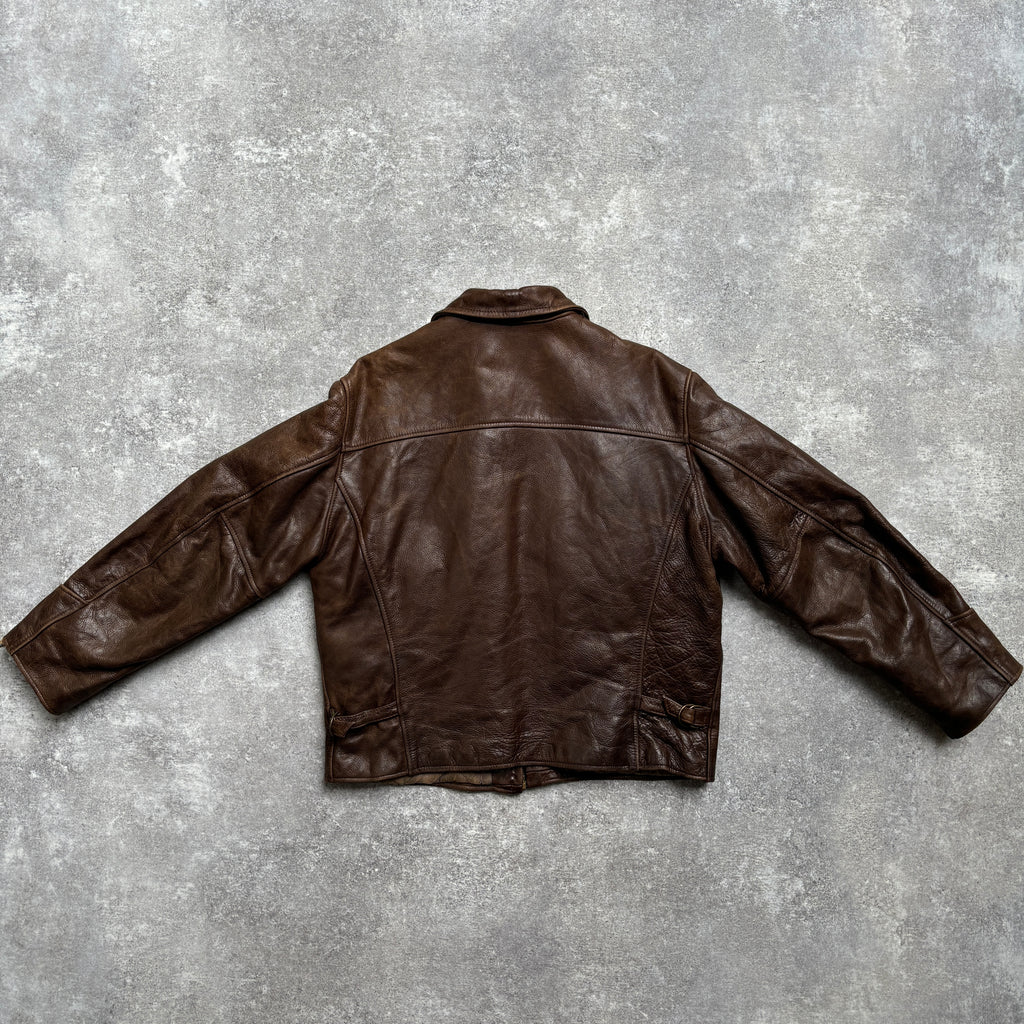 【~1990‘s】Brown Leather Jacket 『WORLD BEATERS』