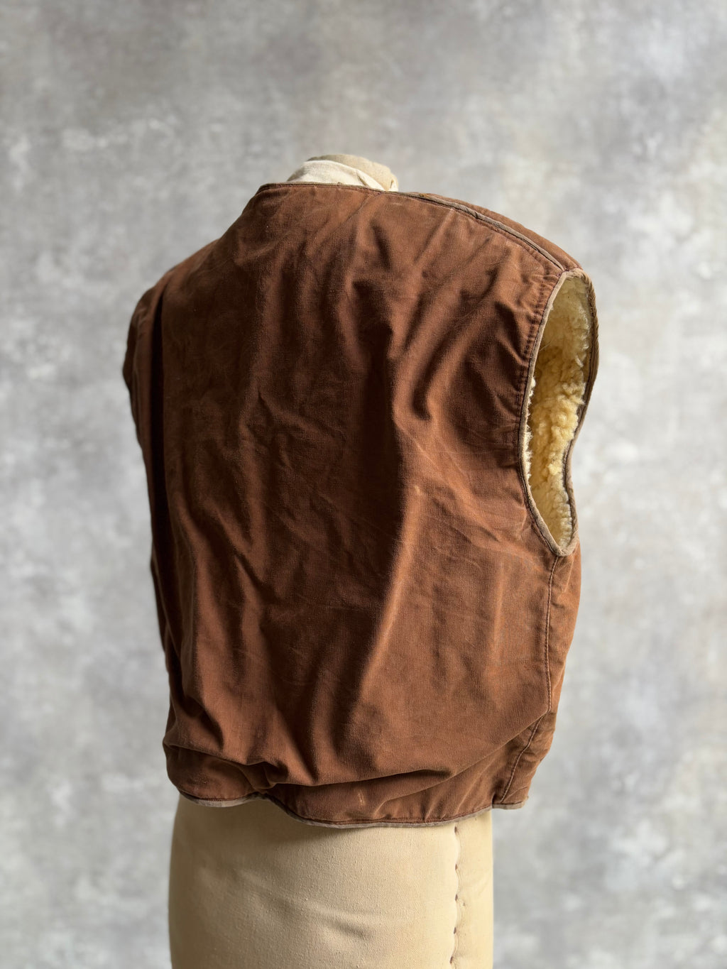 【~1970's】Vintage French Sheep Fleece Canvas Vest