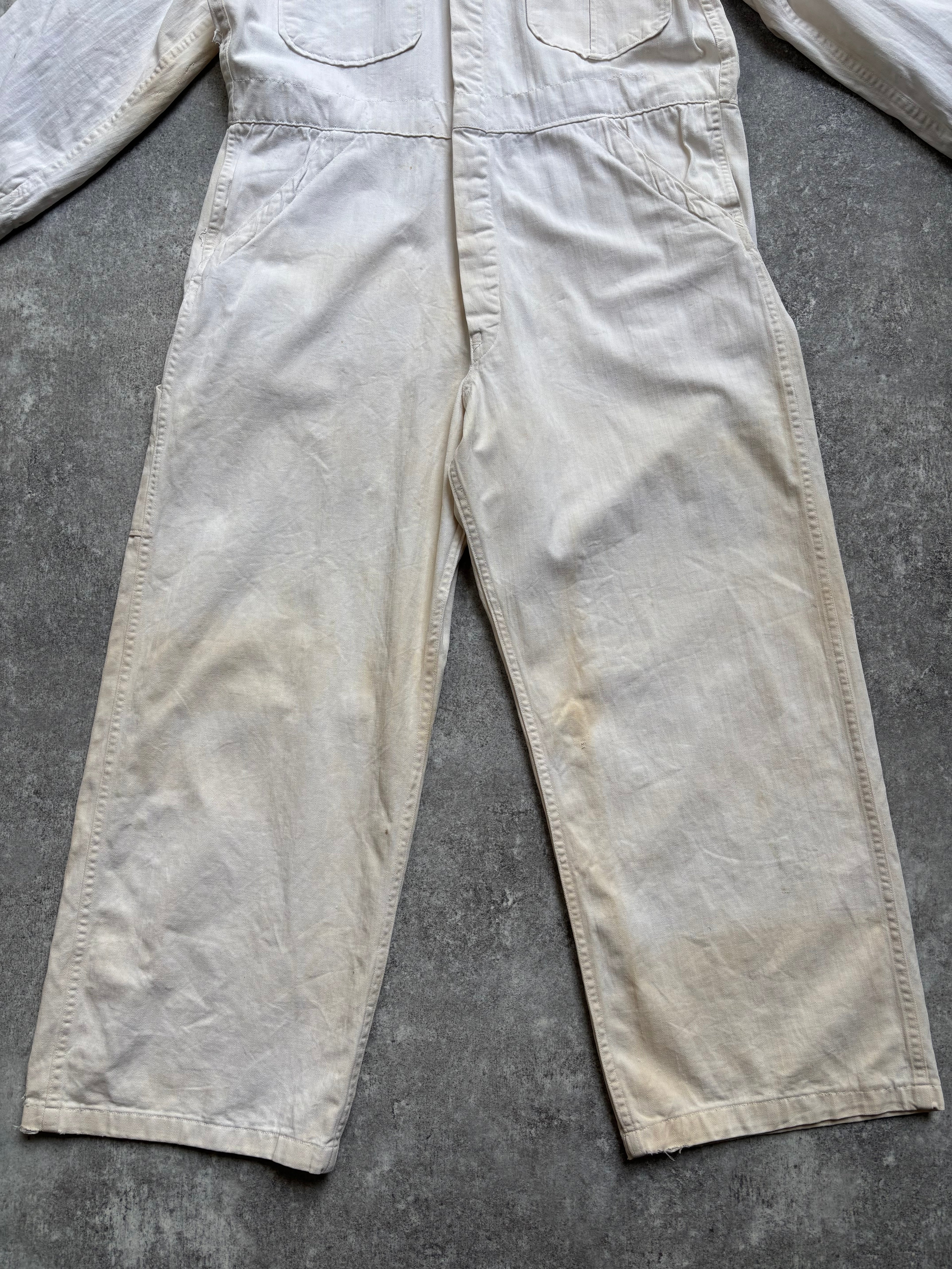 【1940's】Aviation Service Inc. White Coveralls 月桂樹ボタン