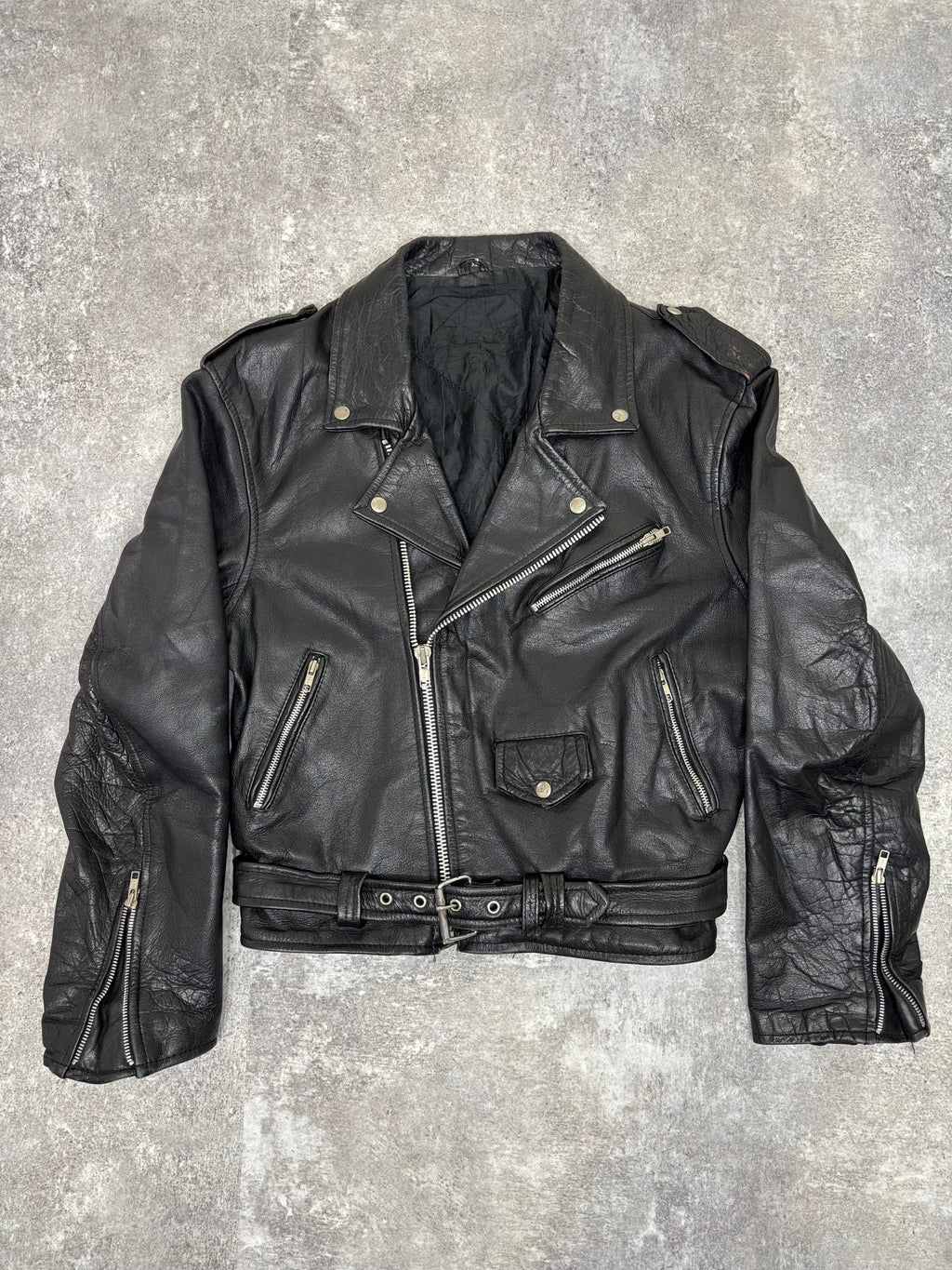 ~1990s Vintage Double Riders Leather Jacket Black