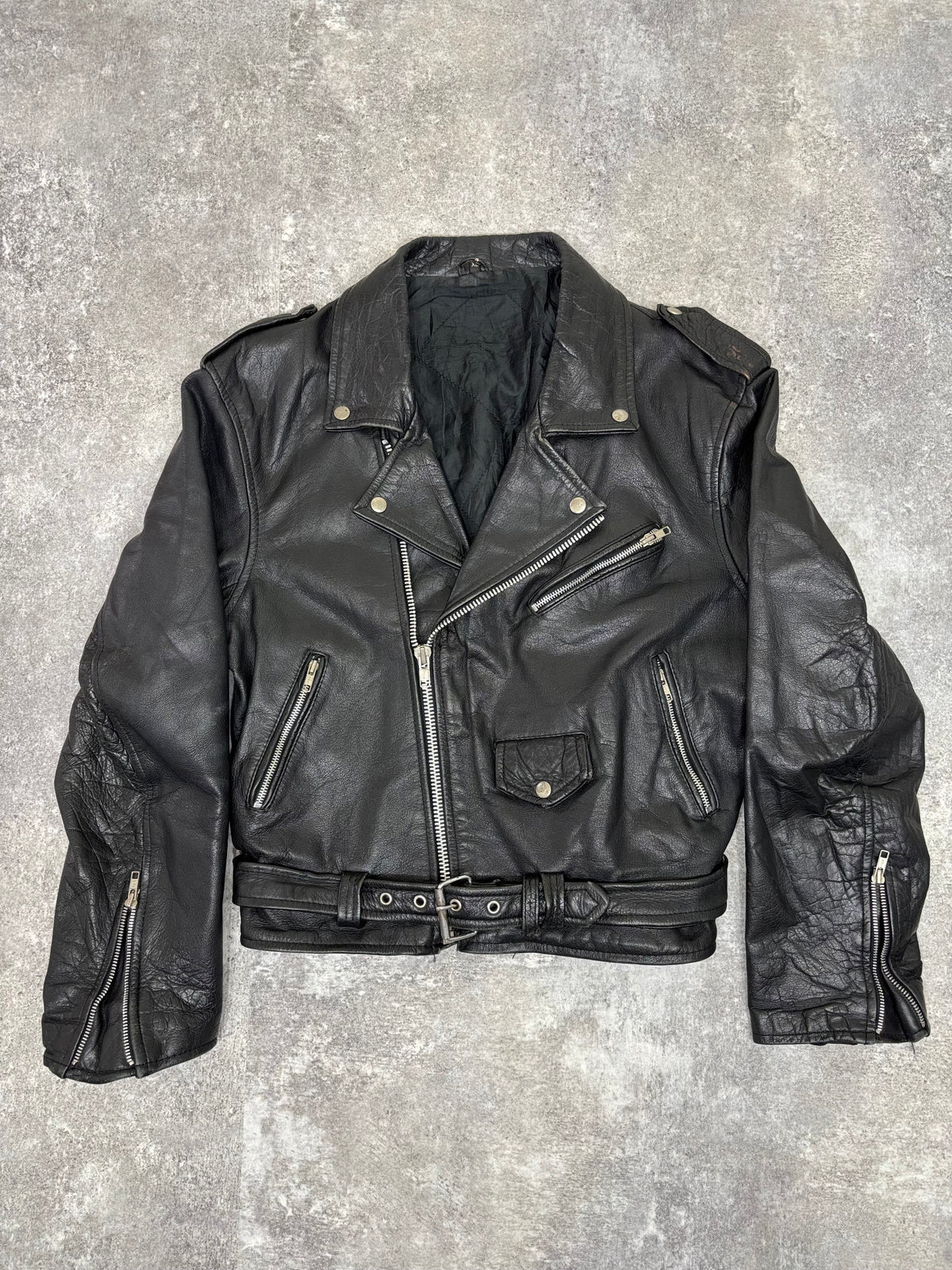 1990s Vintage Double Riders Leather Jacket Black – WITH GROW