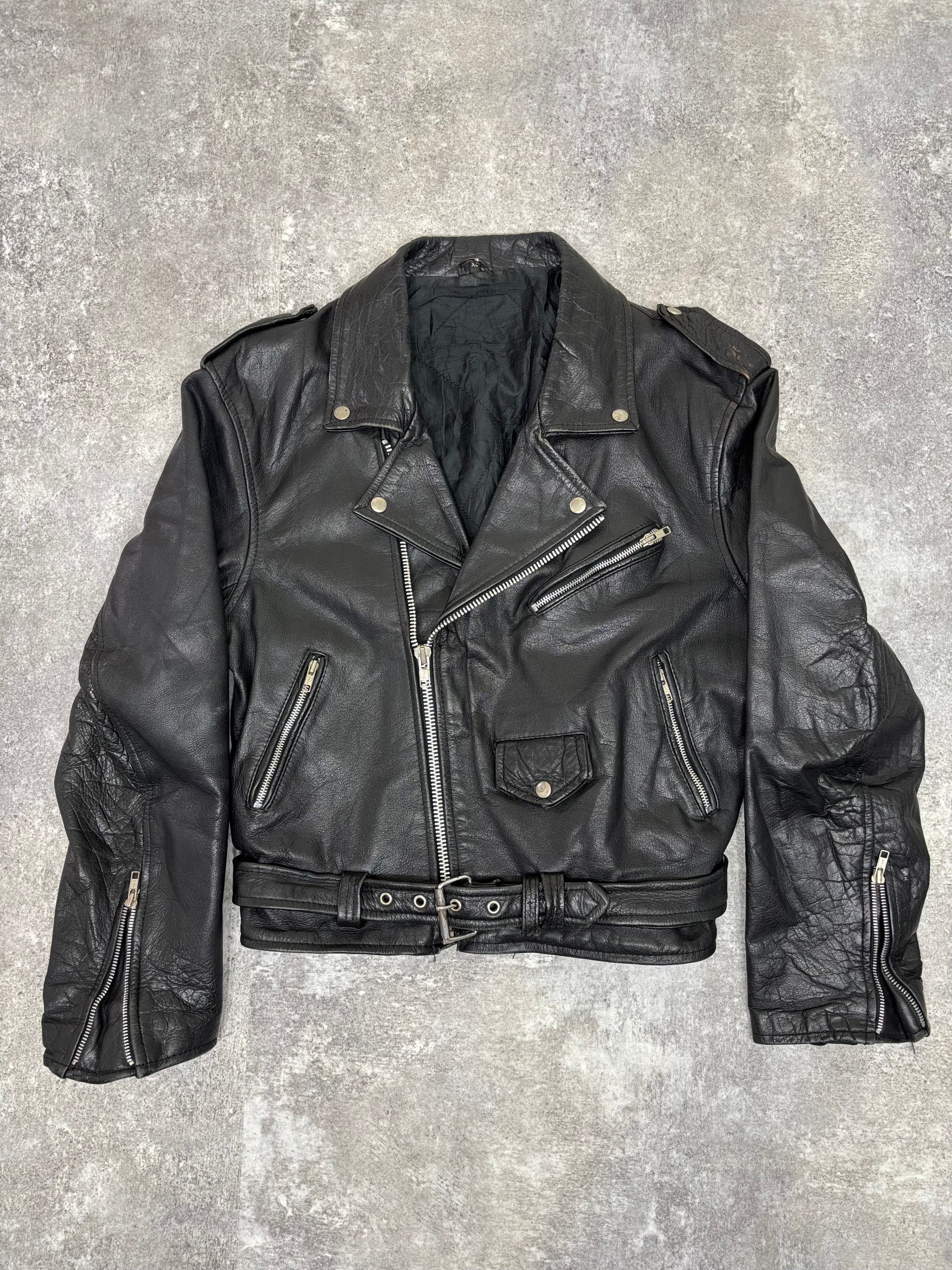 ~1990s Vintage Double Riders Leather Jacket Black