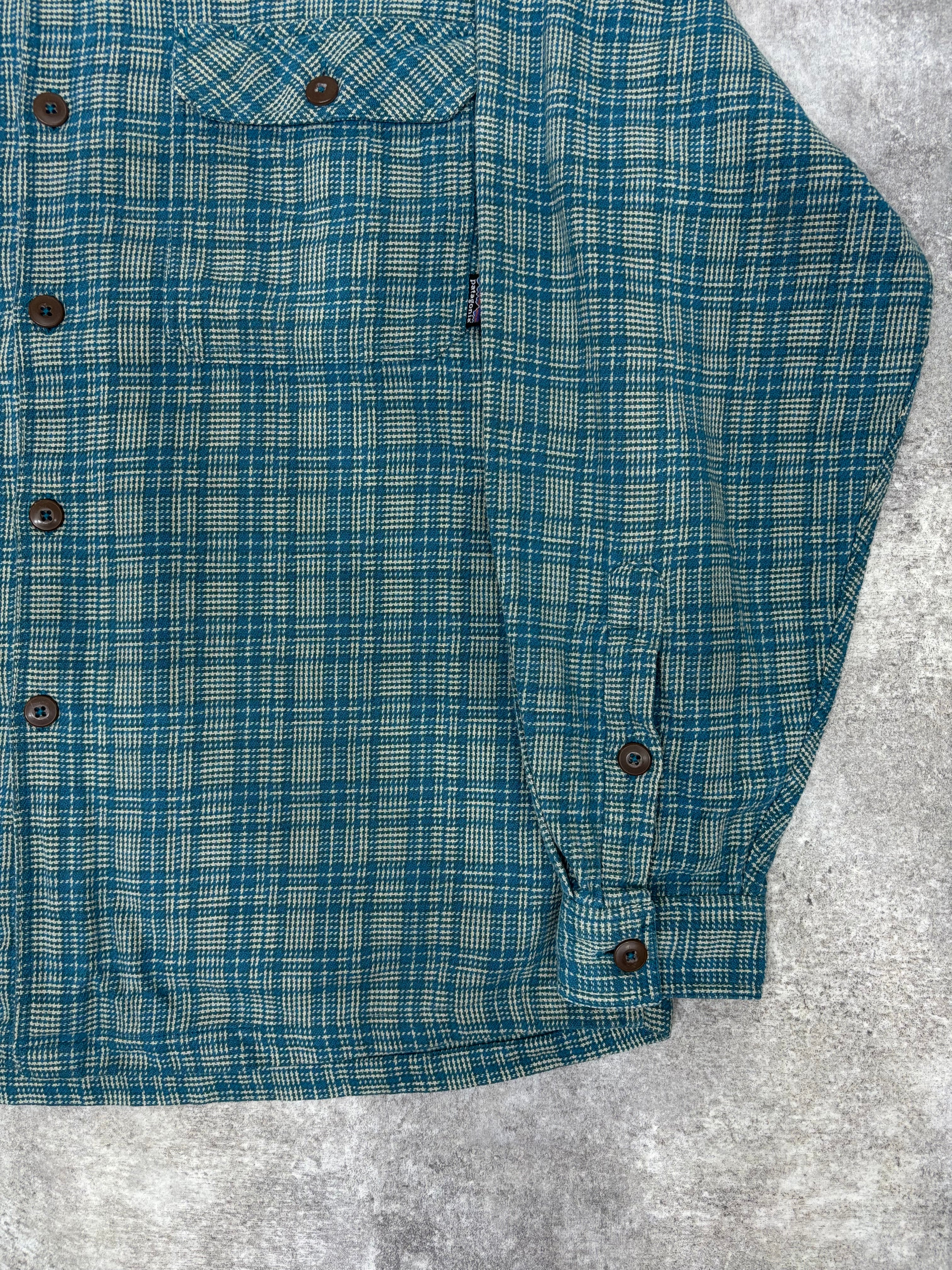 1990s Patagonia Organic Cotton Flannel Shirt Blue Green Check