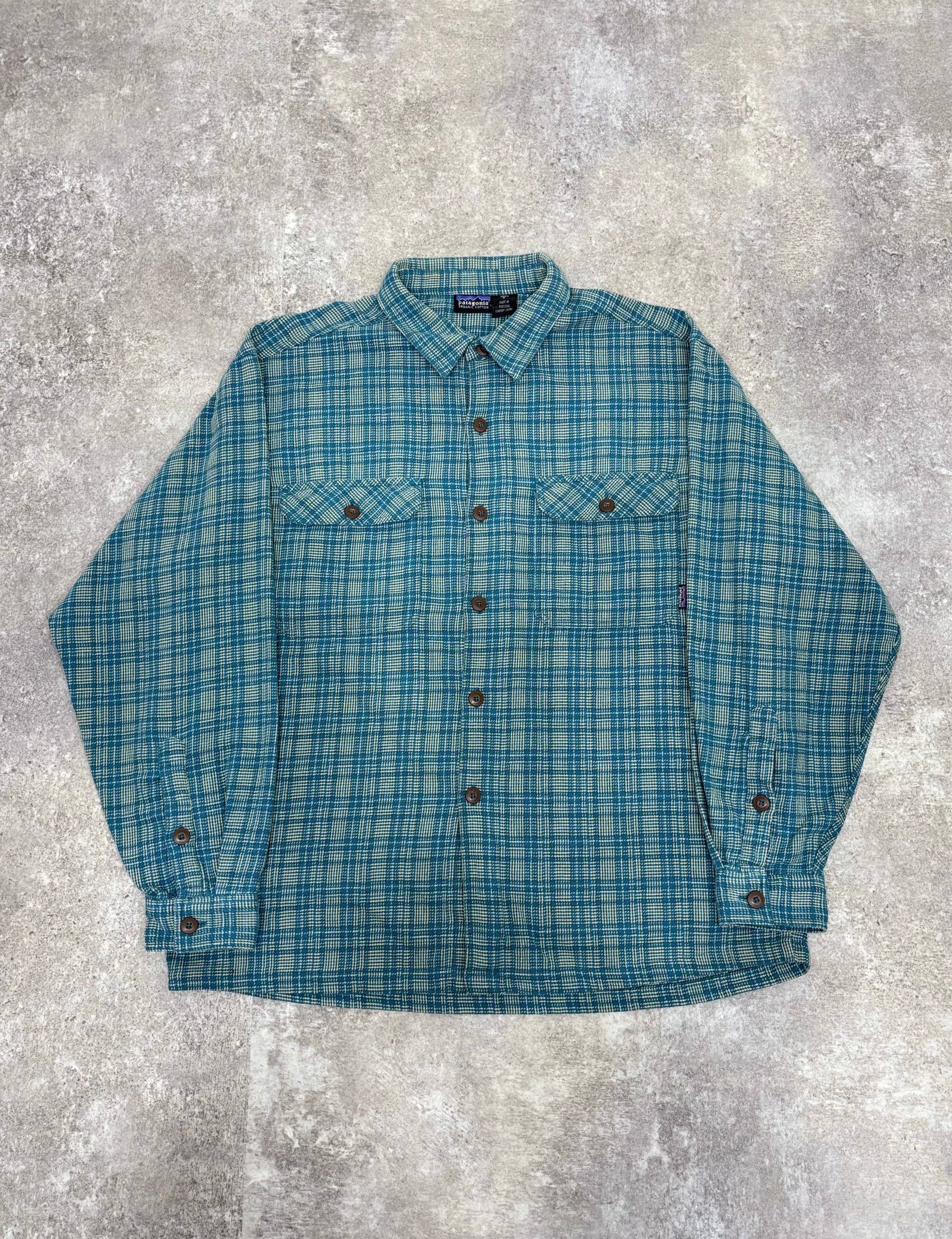 1990s Patagonia Organic Cotton Flannel Shirt Blue Green Check