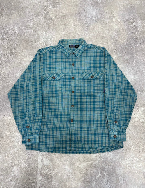 1990s Patagonia Organic Cotton Flannel Shirt Blue Green Check