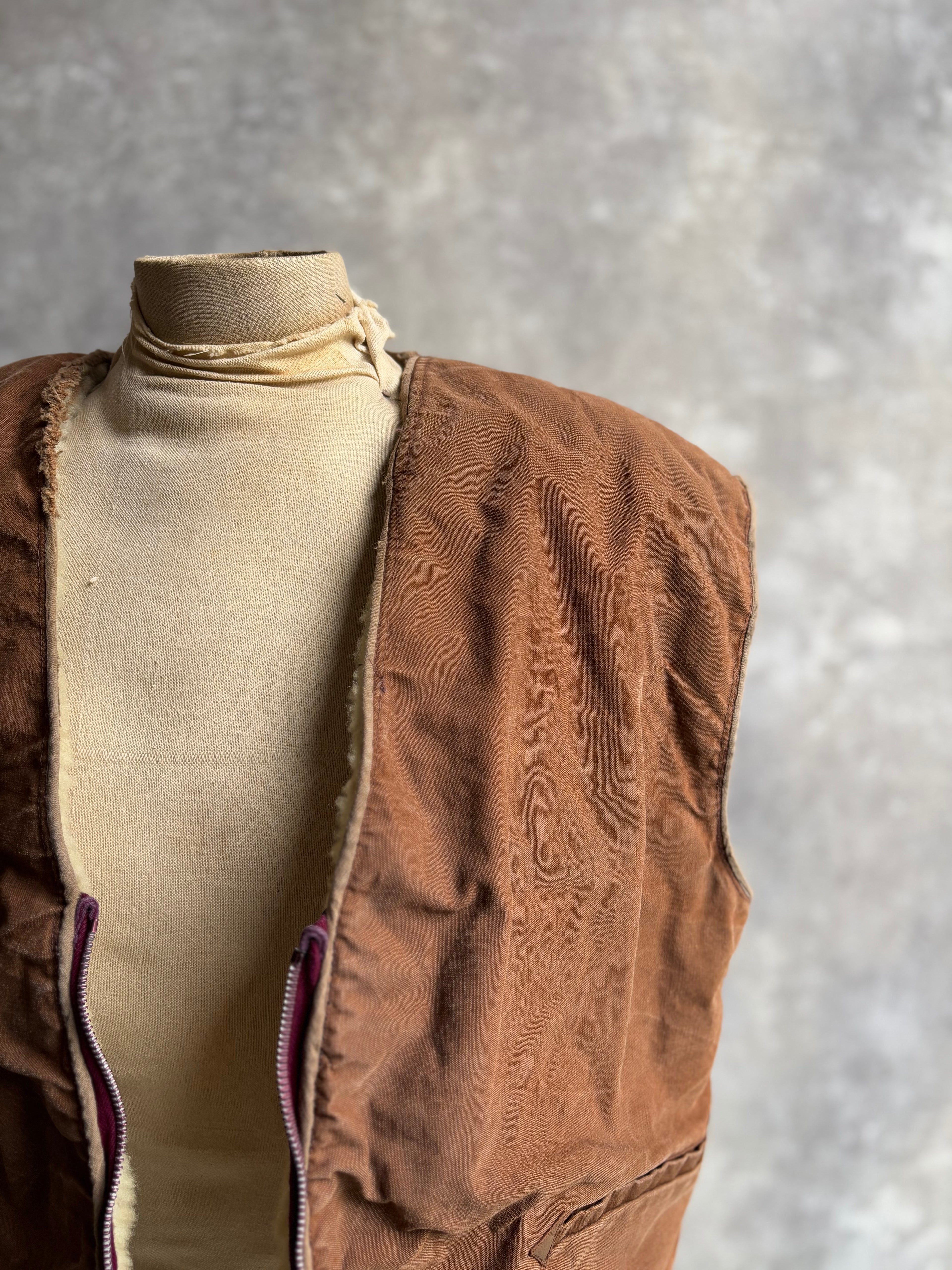 【~1970's】Vintage French Sheep Fleece Canvas Vest