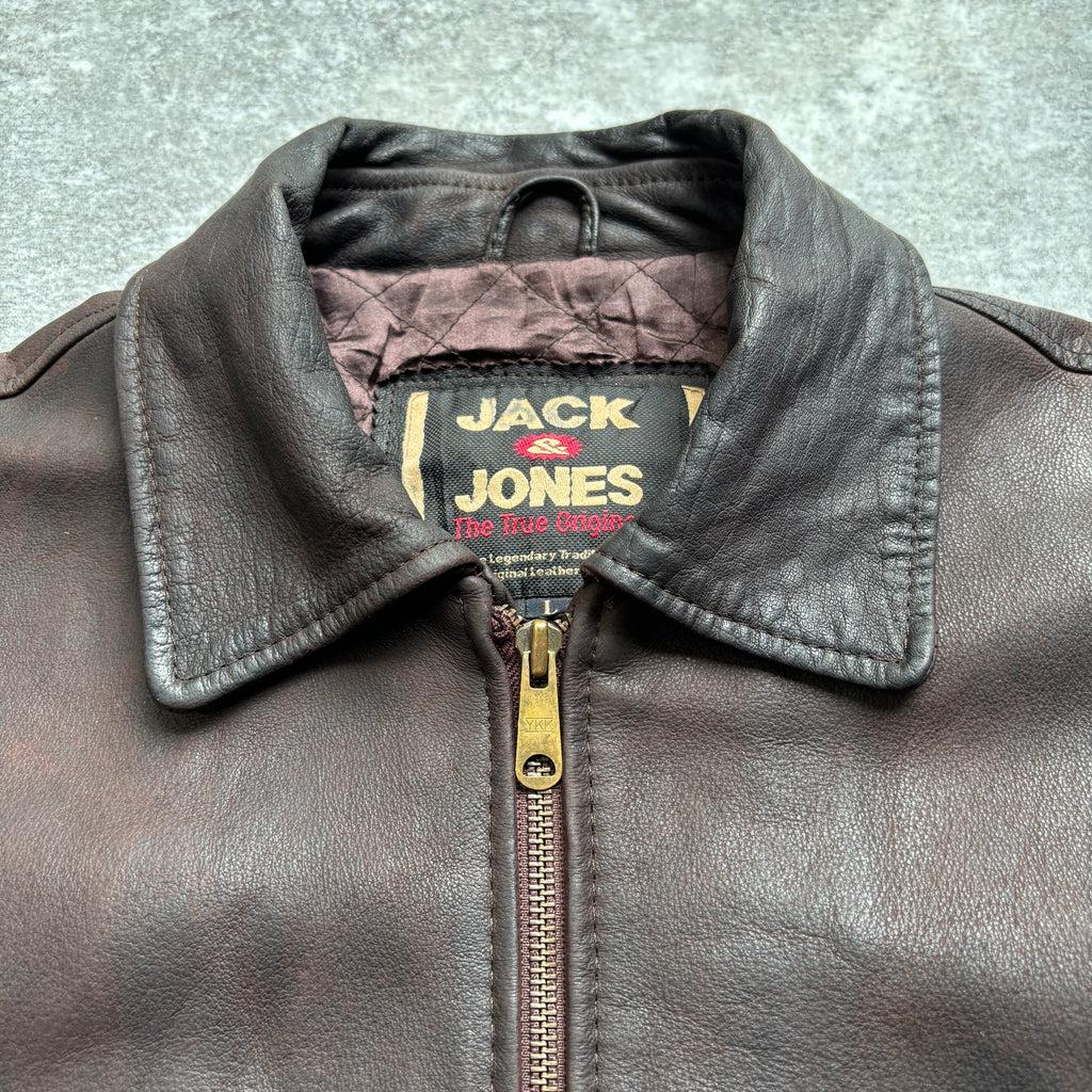 【~1990‘s】Brown Leather Jacket Single 『Jack & Jones』