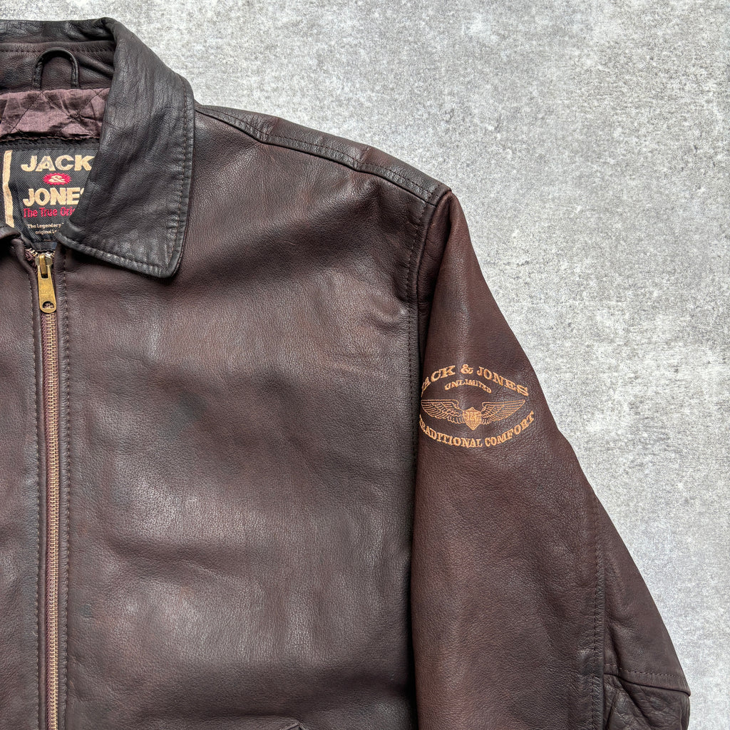 【~1990‘s】Brown Leather Jacket Single 『Jack & Jones』