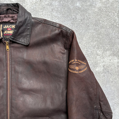 【~1990‘s】Brown Leather Jacket Single 『Jack & Jones』