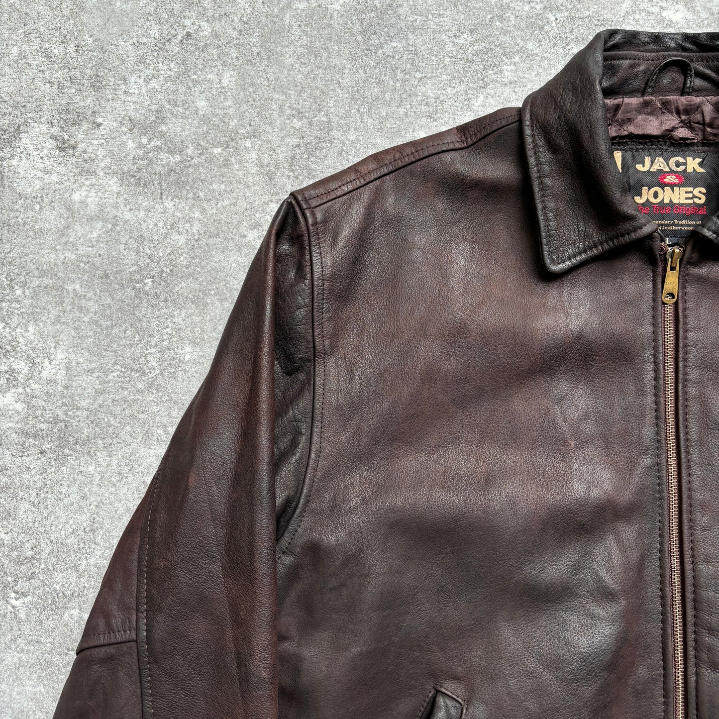 【~1990‘s】Brown Leather Jacket Single 『Jack & Jones』