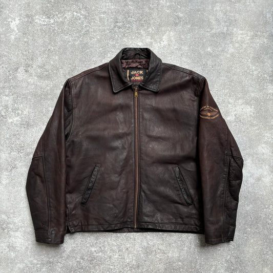 【~1990‘s】Brown Leather Jacket Single 『Jack & Jones』