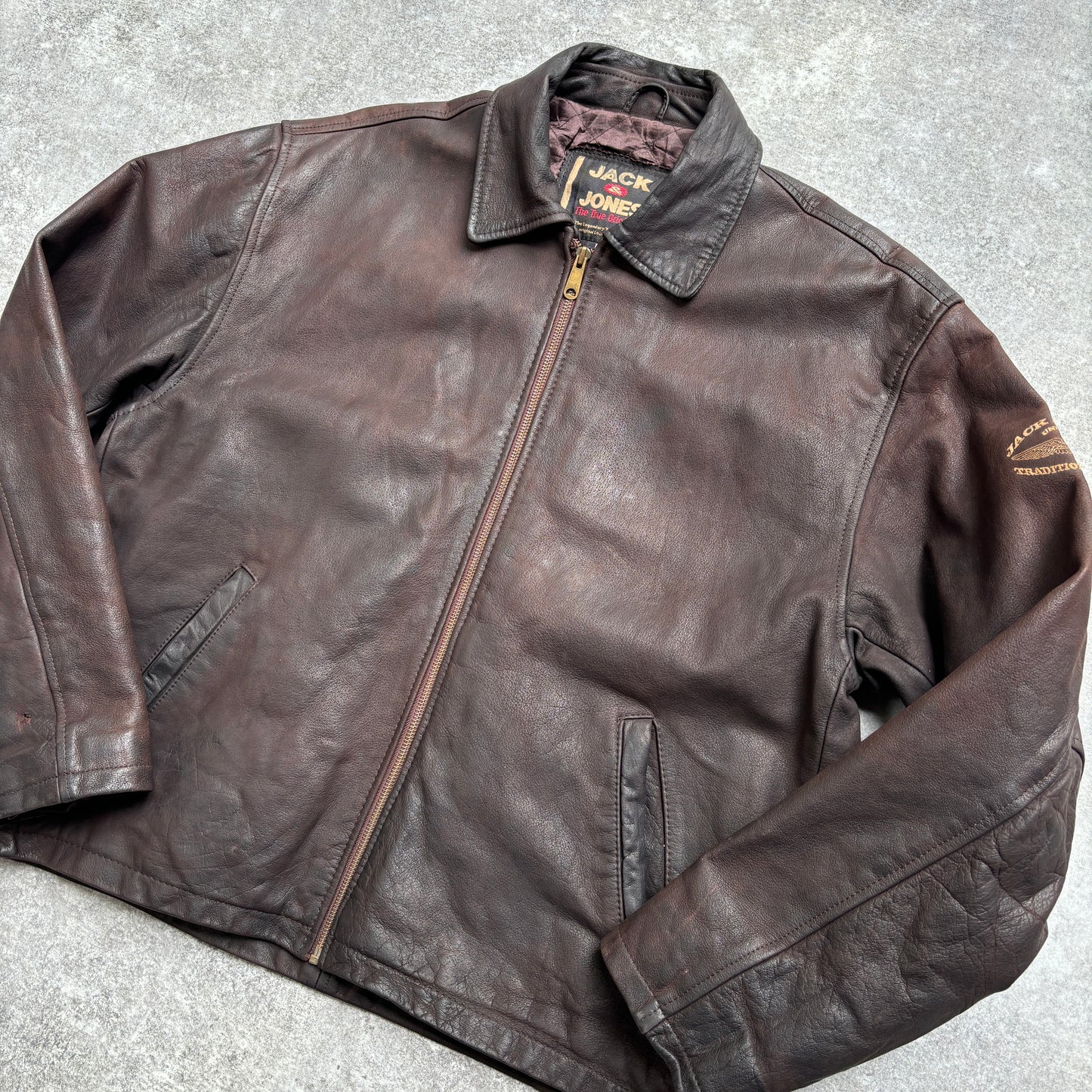 【~1990‘s】Brown Leather Jacket Single 『Jack & Jones』