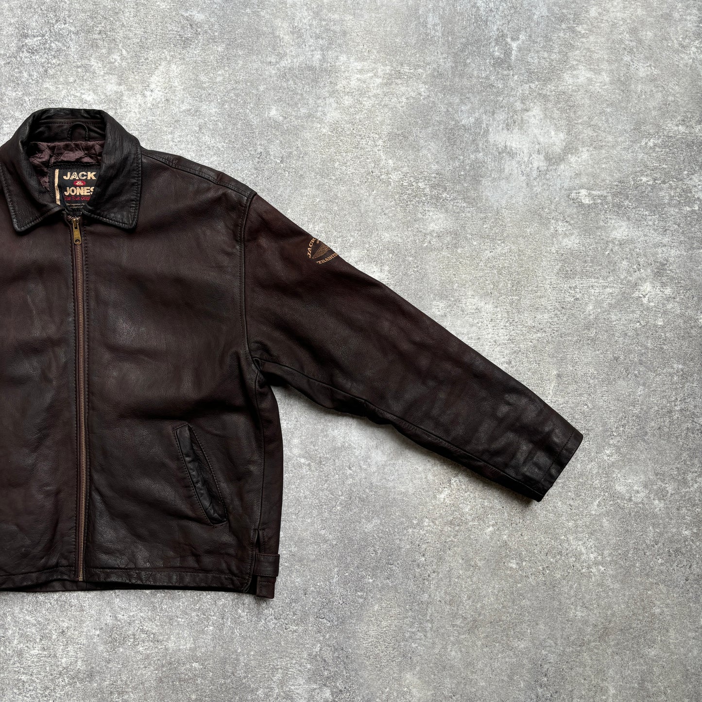 【~1990‘s】Brown Leather Jacket Single 『Jack & Jones』