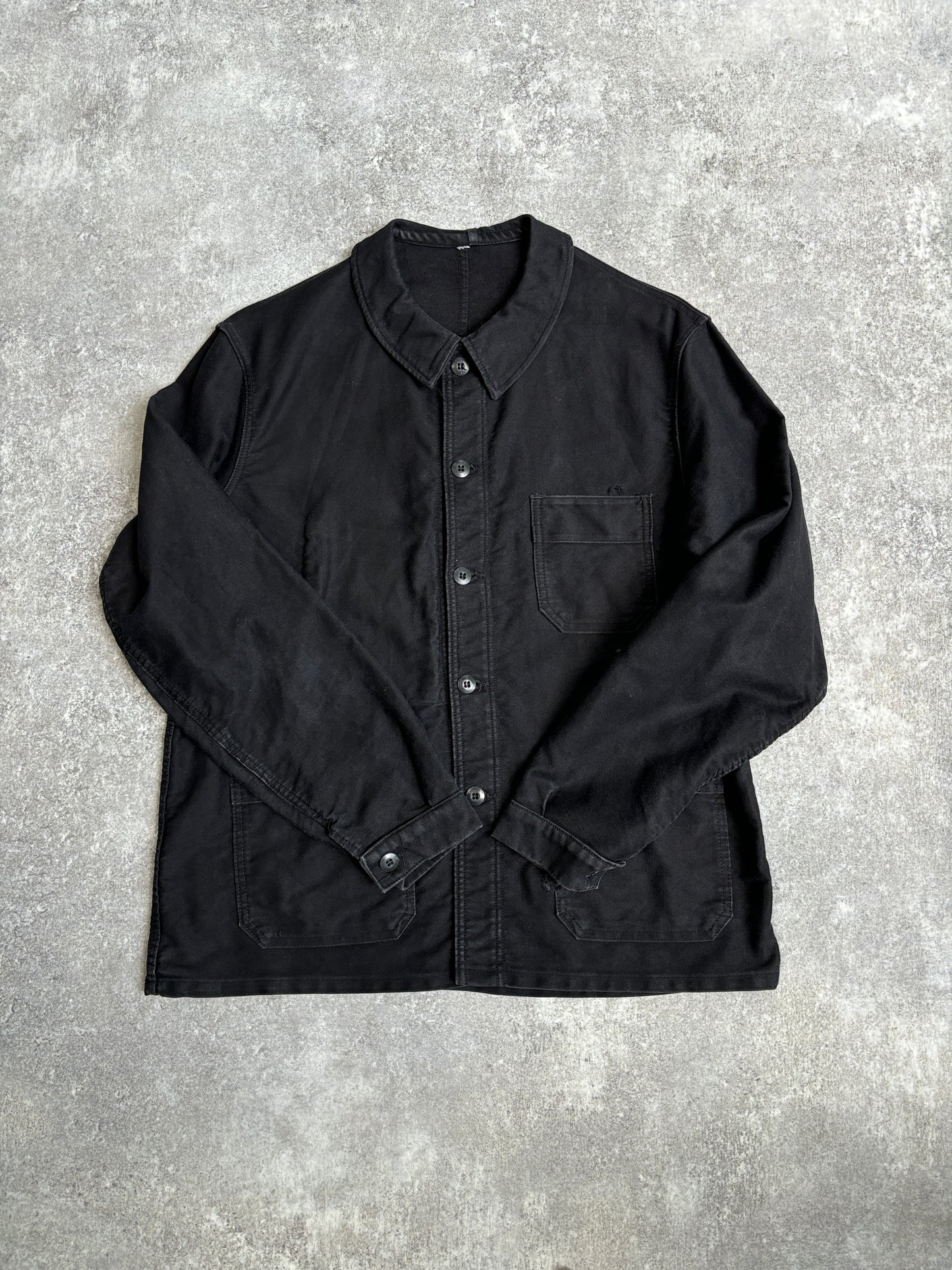 [~80's] French Vintage Black Moleskin Work Jacket 『Adolphe Lafont』